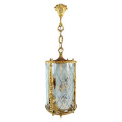 Louis XVI Style Lantern In Gilt Bronze And Engraved Glass, 20th Century
