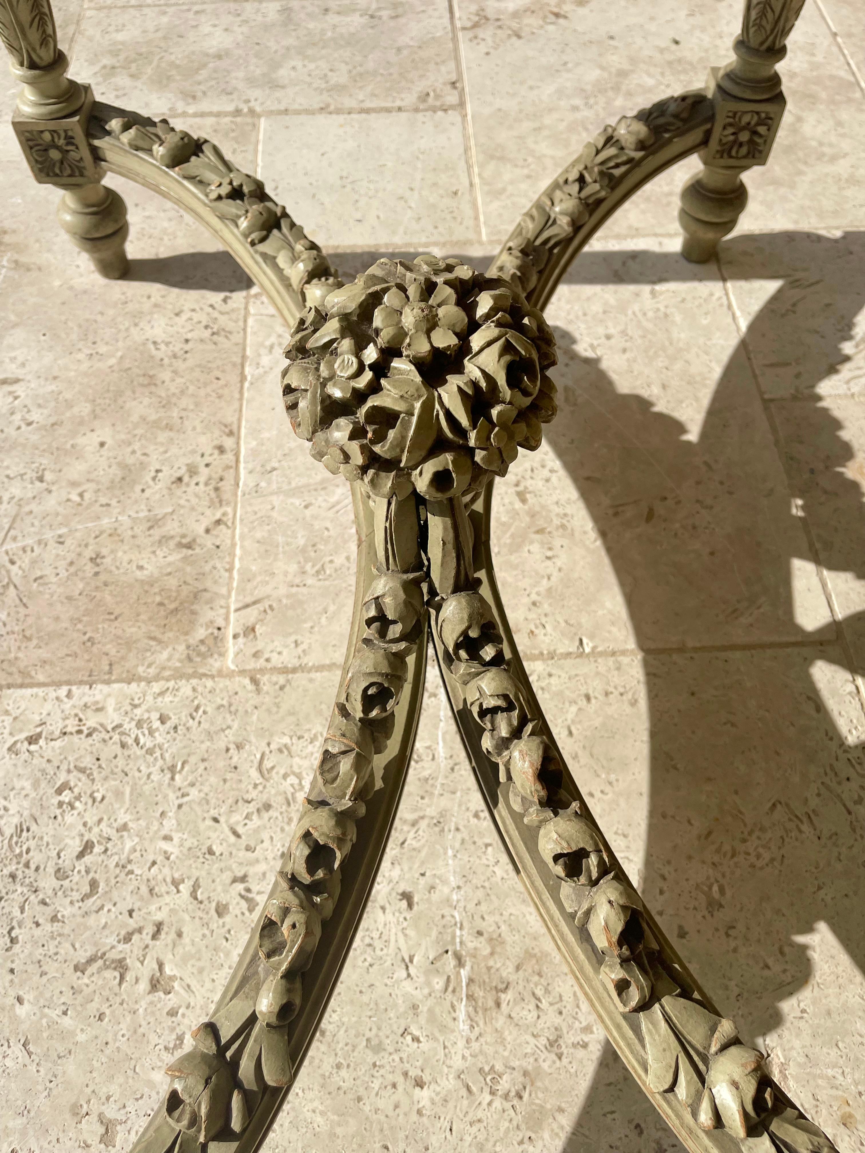 Louis XVI Style Laquered Center Table with Marble, XIXth century For Sale 5