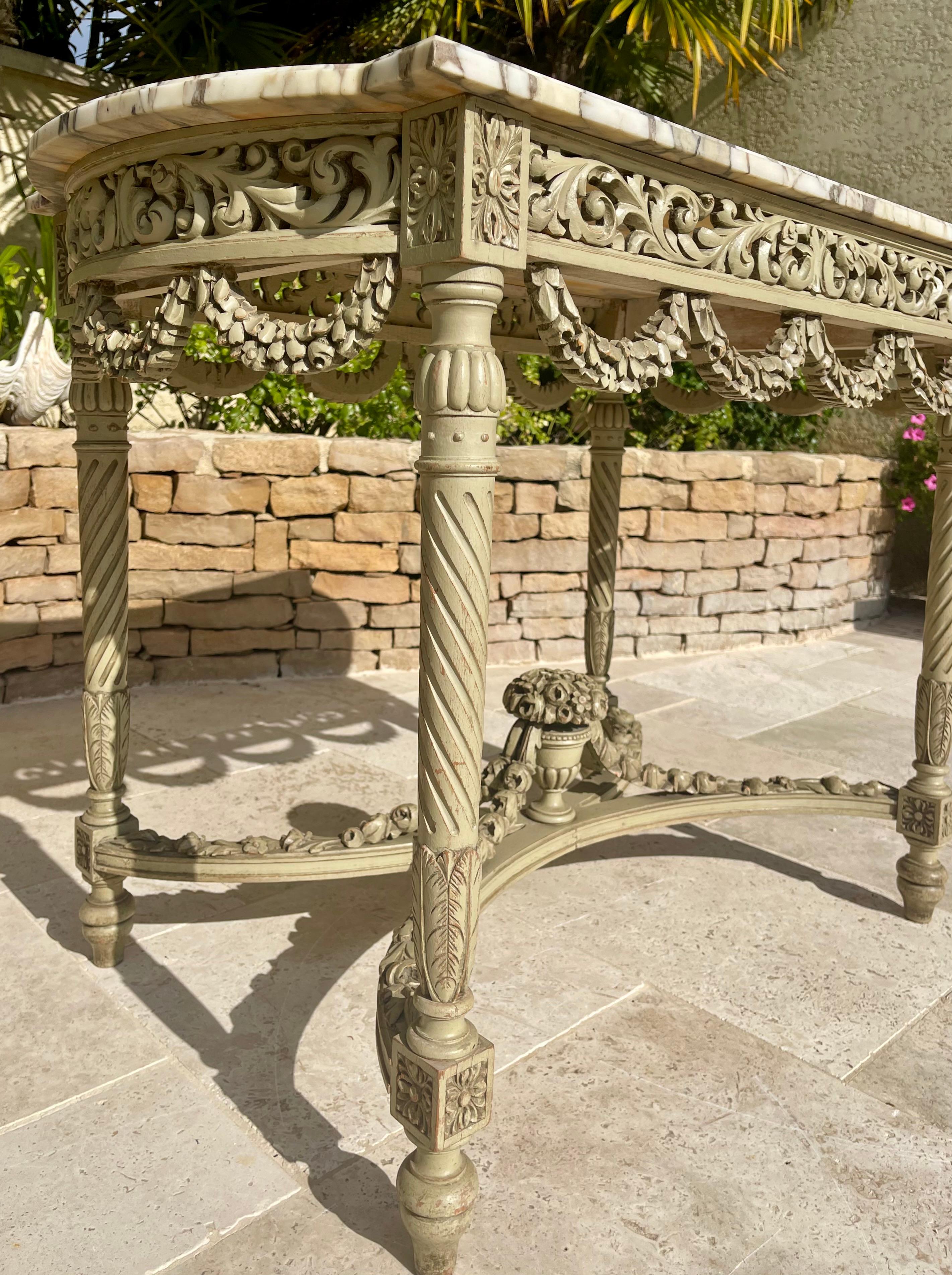 Louis XVI Style Laquered Center Table with Marble, XIXth century For Sale 9