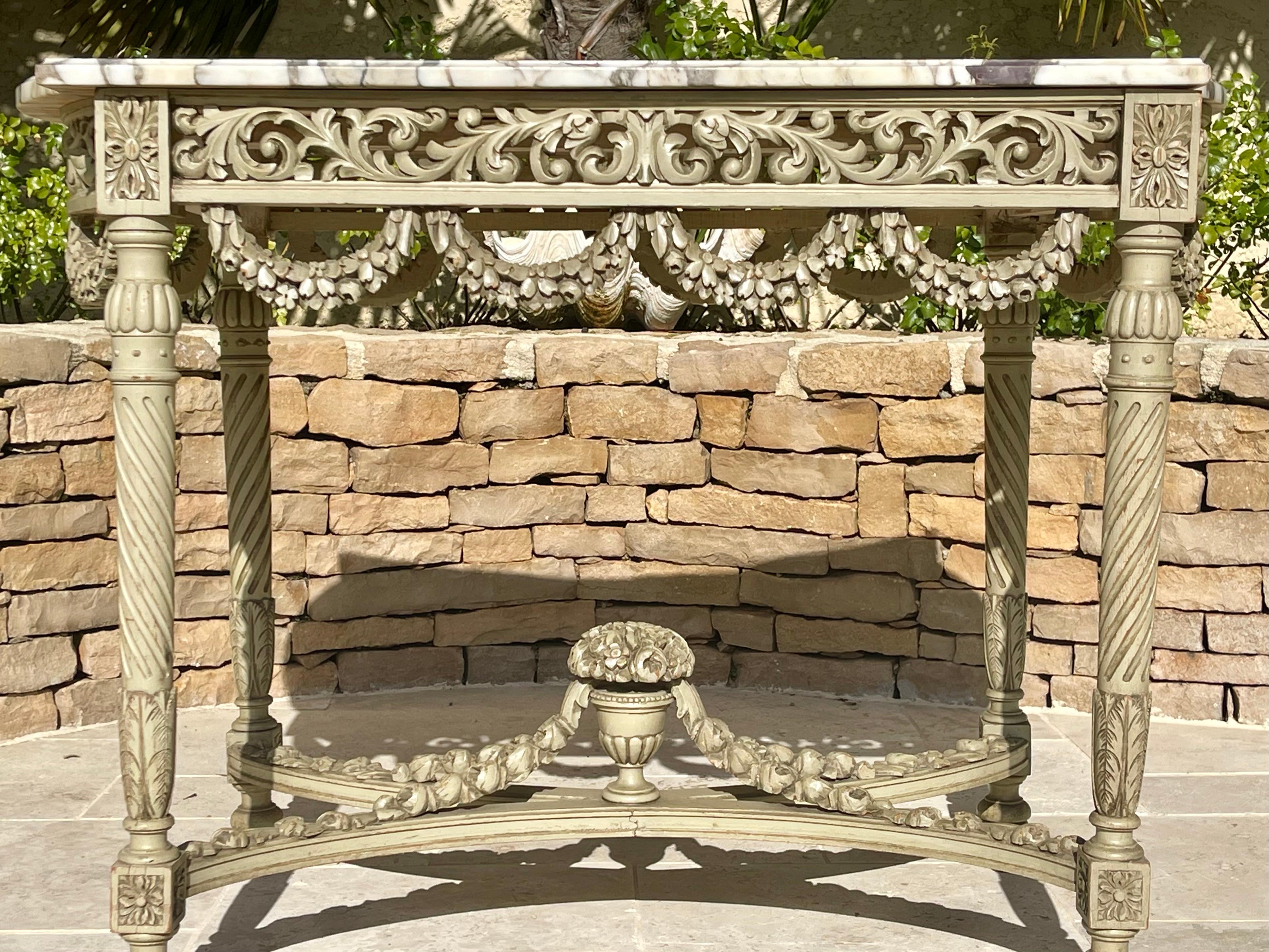 Louis XVI Style Laquered Center Table with Marble, XIXth century For Sale 1