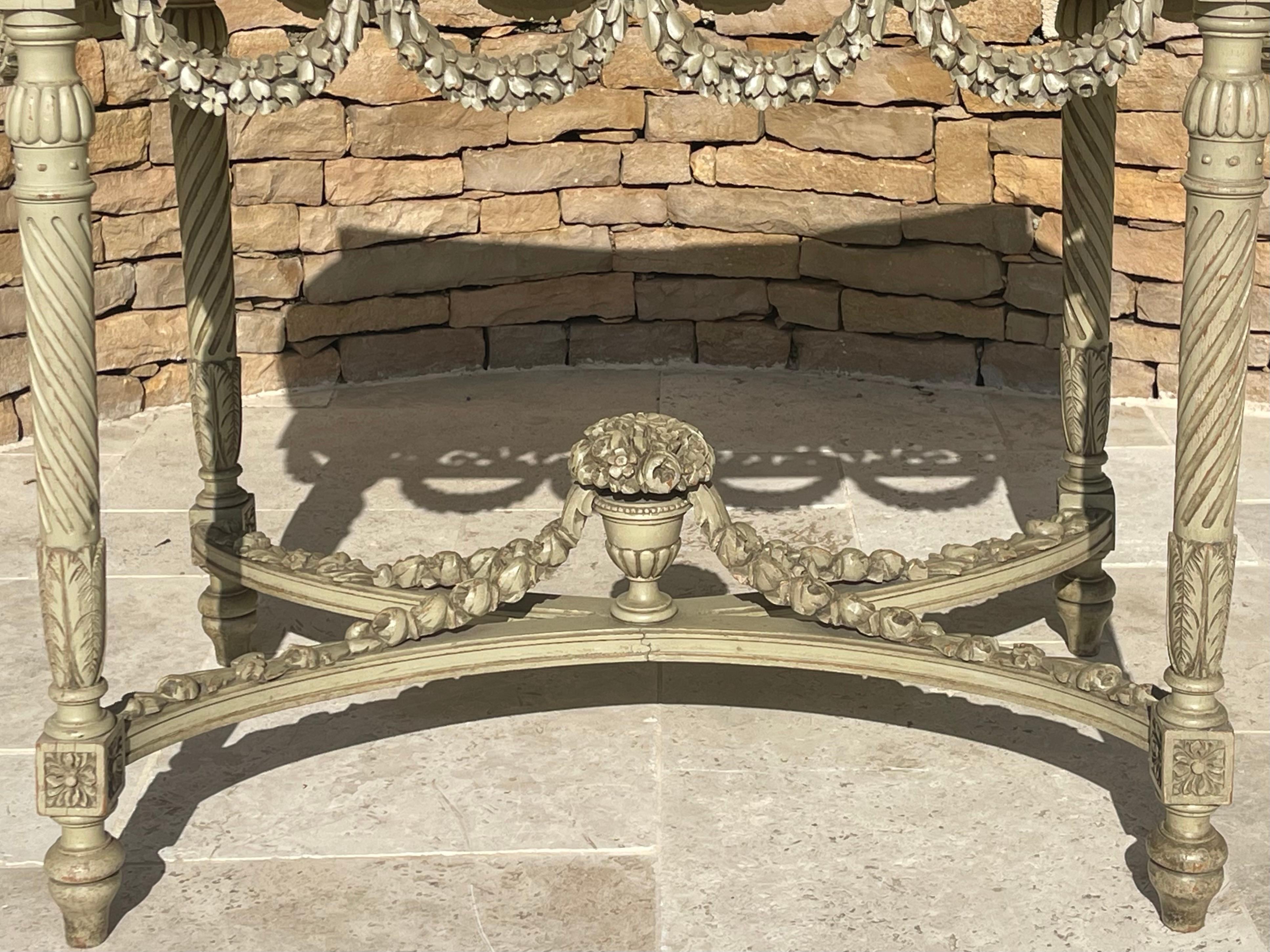 Louis XVI Style Laquered Center Table with Marble, XIXth century For Sale 3