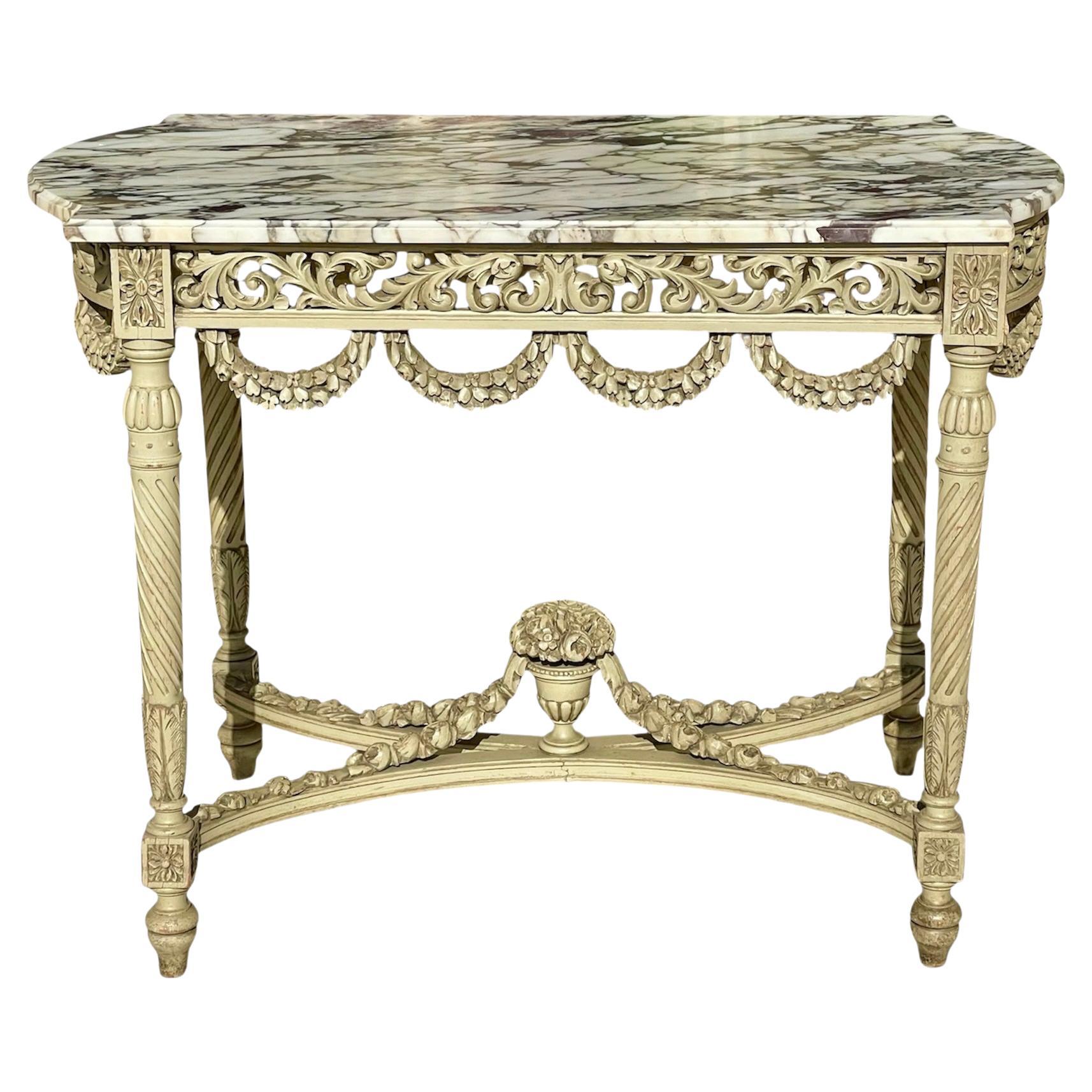 Louis XVI Style Laquered Center Table with Marble, XIXth century For Sale