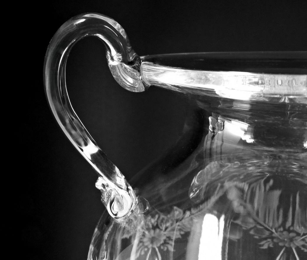 Louis XVI Style Large Italian Crystal Amphora With Engraved And Swan Handles For Sale 5