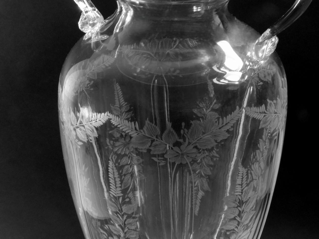 Louis XVI Style Large Italian Crystal Amphora With Engraved And Swan Handles For Sale 6