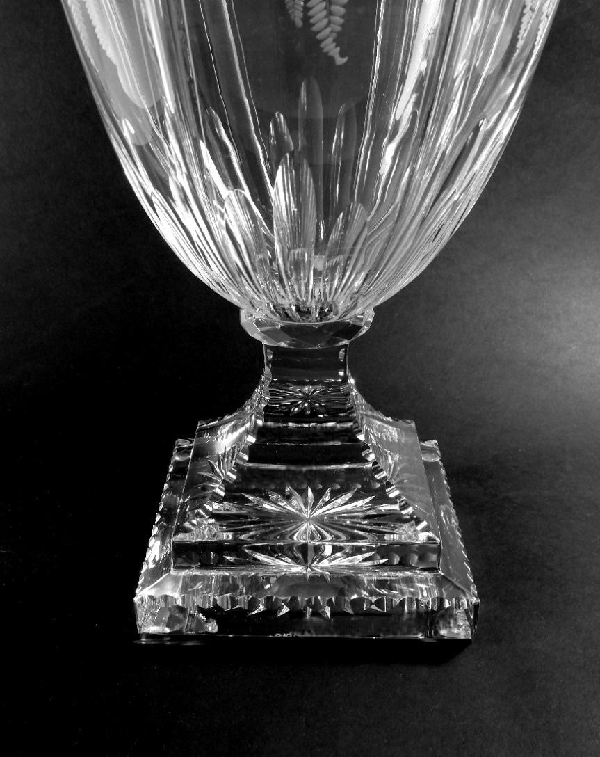 Louis XVI Style Large Italian Crystal Amphora With Engraved And Swan Handles For Sale 9