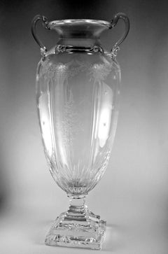Louis XVI Style Large Italian Crystal Amphora With Engraved And Swan Handles