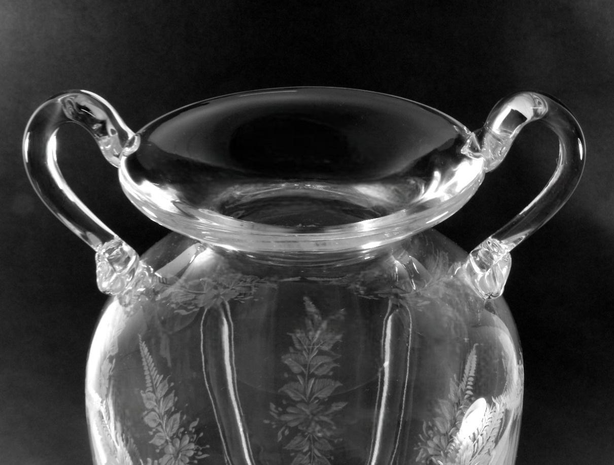 Louis XVI Style Large Italian Crystal Amphora With Engraved And Swan Handles For Sale 3