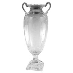 Louis XVI Style Large Italian Crystal Amphora With Engraved And Swan Handles