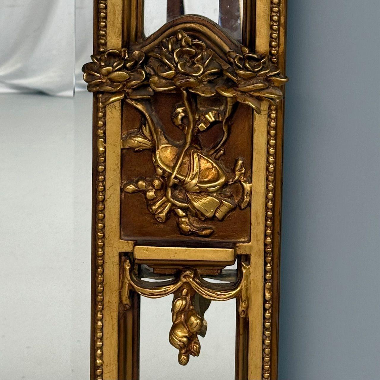 Specchio da parete o da pavimento di grandi dimensioni in stile Luigi XVI, legno dorato, gesso, Europa, XIX secolo. in vendita 7