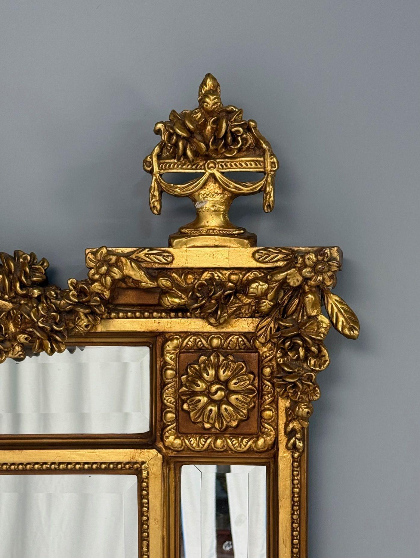 Specchio da parete o da pavimento di grandi dimensioni in stile Luigi XVI, legno dorato, gesso, Europa, XIX secolo. in vendita 8