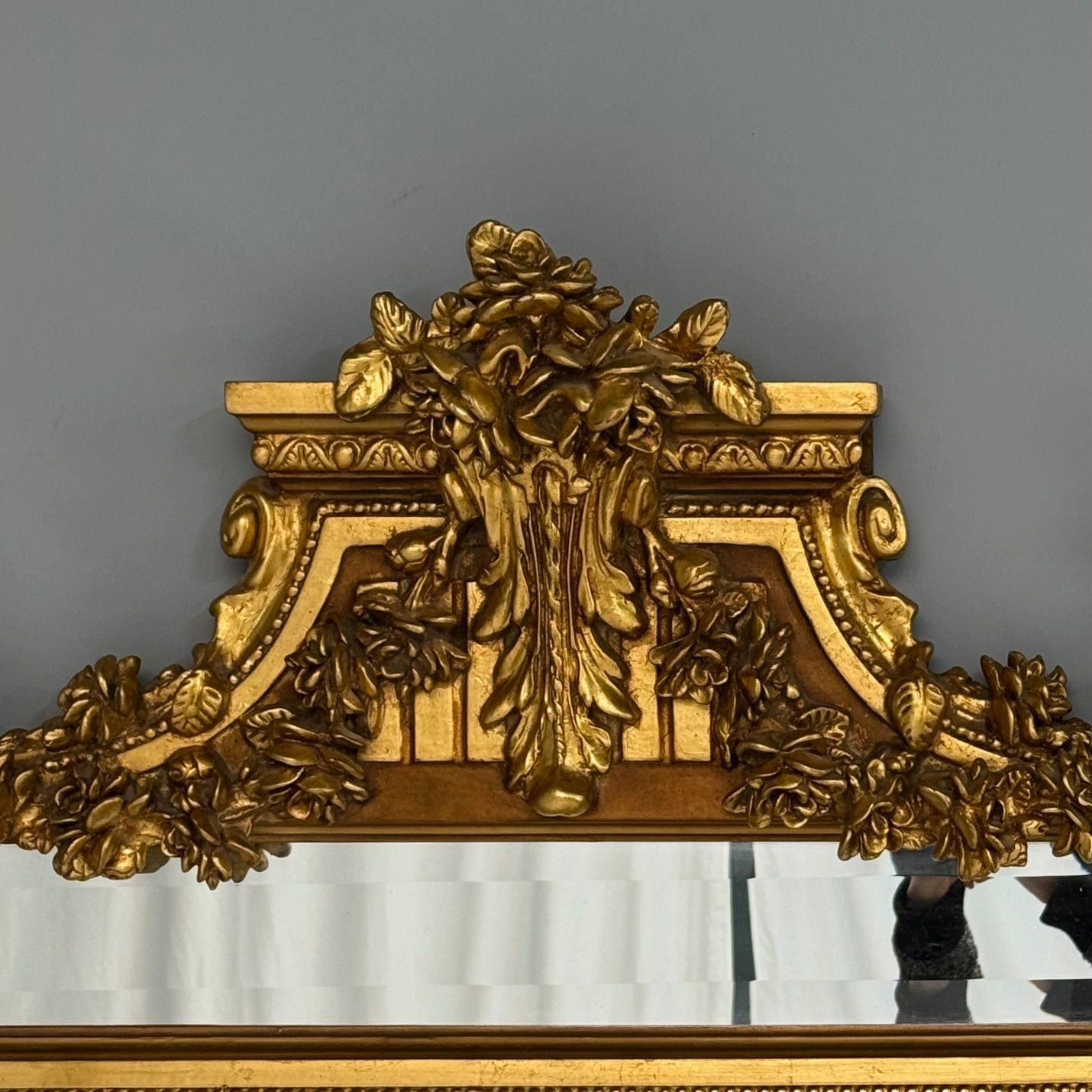 Specchio da parete o da pavimento di grandi dimensioni in stile Luigi XVI, legno dorato, gesso, Europa, XIX secolo. in vendita 9