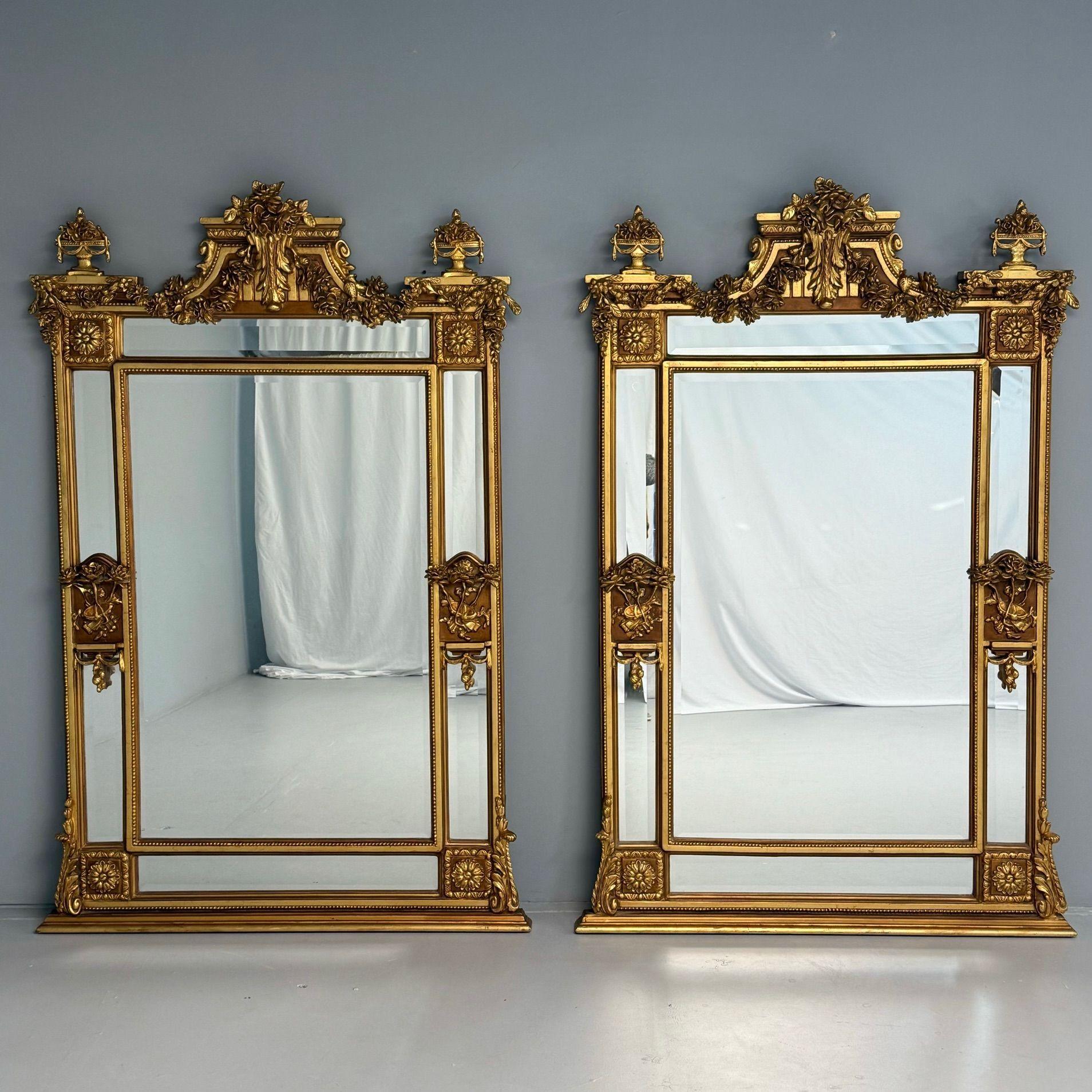 Specchio da parete o da pavimento di grandi dimensioni in stile Luigi XVI, legno dorato, gesso, Europa, XIX secolo. In condizioni buone in vendita a Manhasset, NY