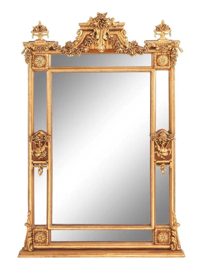 Inizio XX secolo Specchio da parete o da pavimento di grandi dimensioni in stile Luigi XVI, legno dorato, gesso, Europa, XIX secolo. in vendita