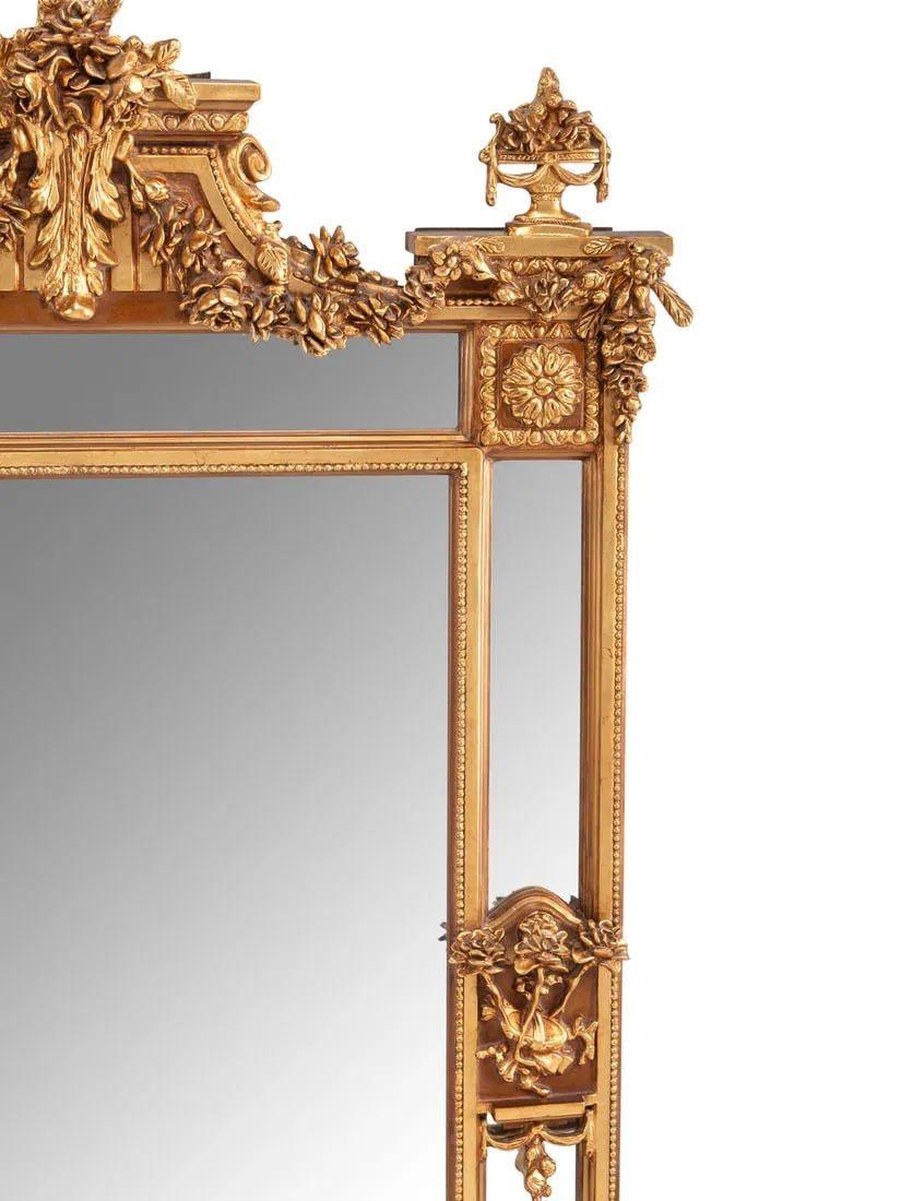 Specchio da parete o da pavimento di grandi dimensioni in stile Luigi XVI, legno dorato, gesso, Europa, XIX secolo. in vendita 1