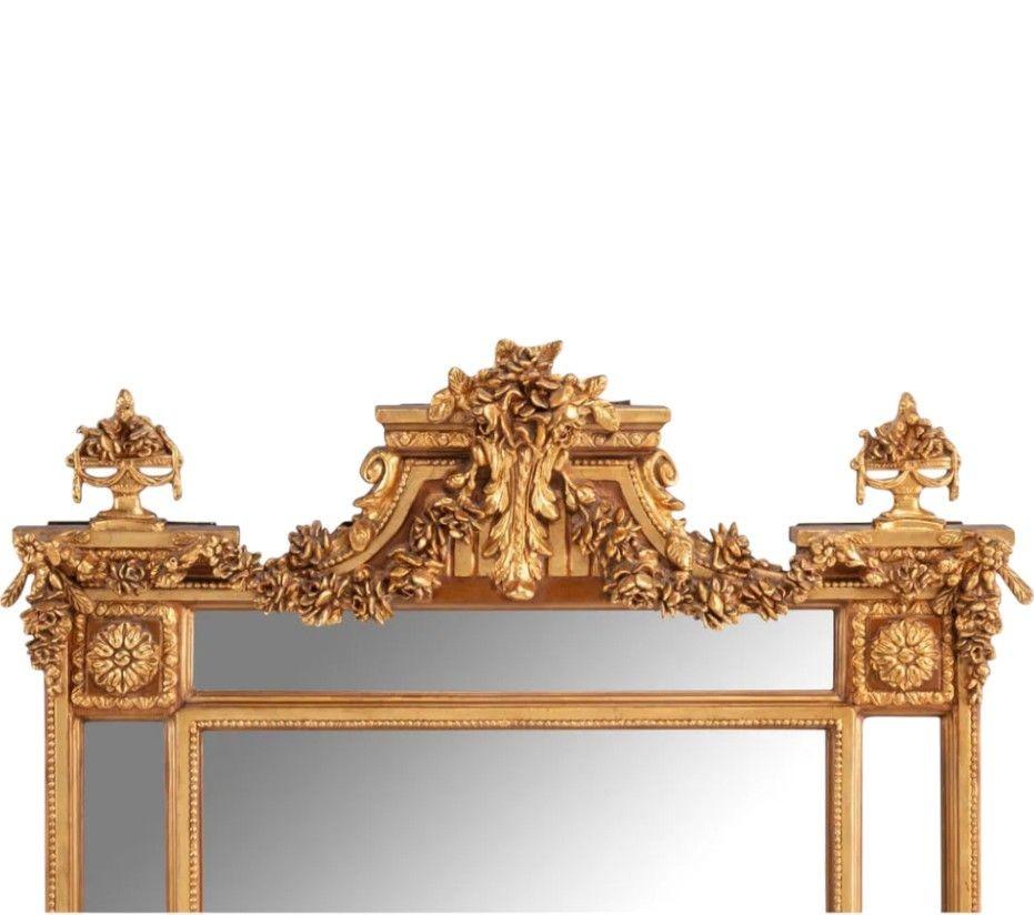 Specchio da parete o da pavimento di grandi dimensioni in stile Luigi XVI, legno dorato, gesso, Europa, XIX secolo. in vendita 3