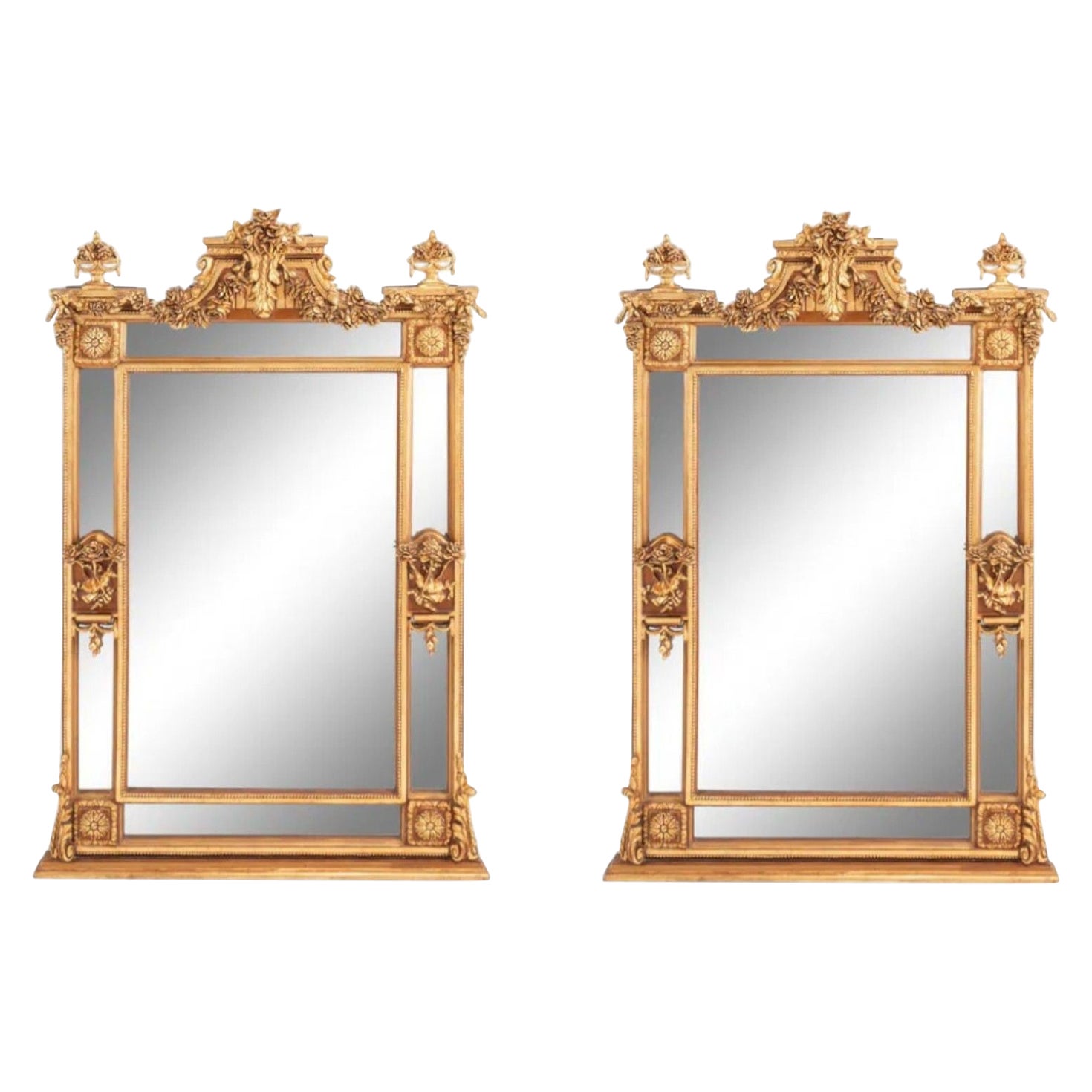 Grands miroirs muraux ou au sol de style Louis XVI, bois doré et gesso, Europe, 19e siècle