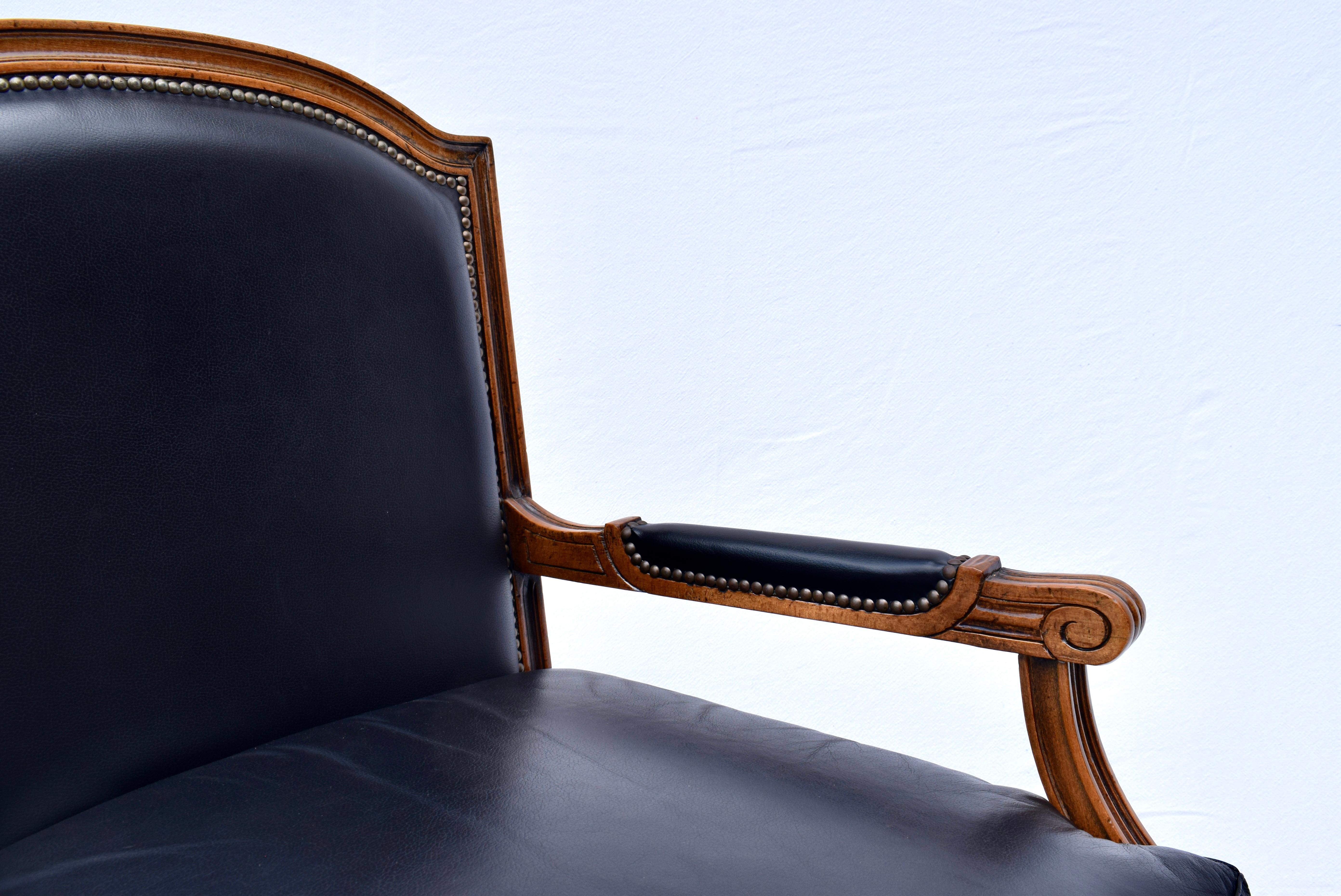 Louis Xvi Style Leather Fauteuil Chairs For Sale 2