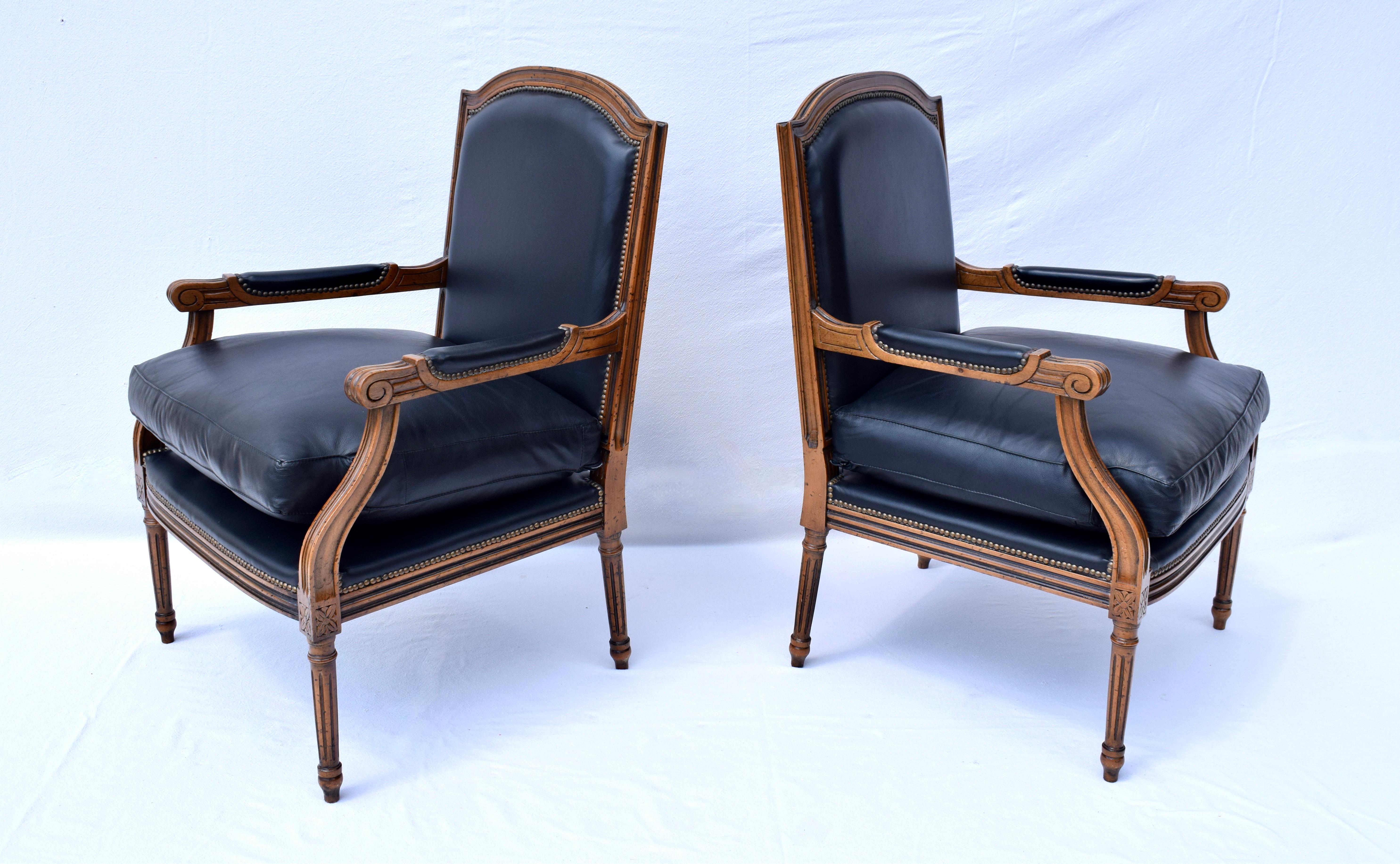 Louis XVI Louis Xvi Style Leather Fauteuil Chairs For Sale