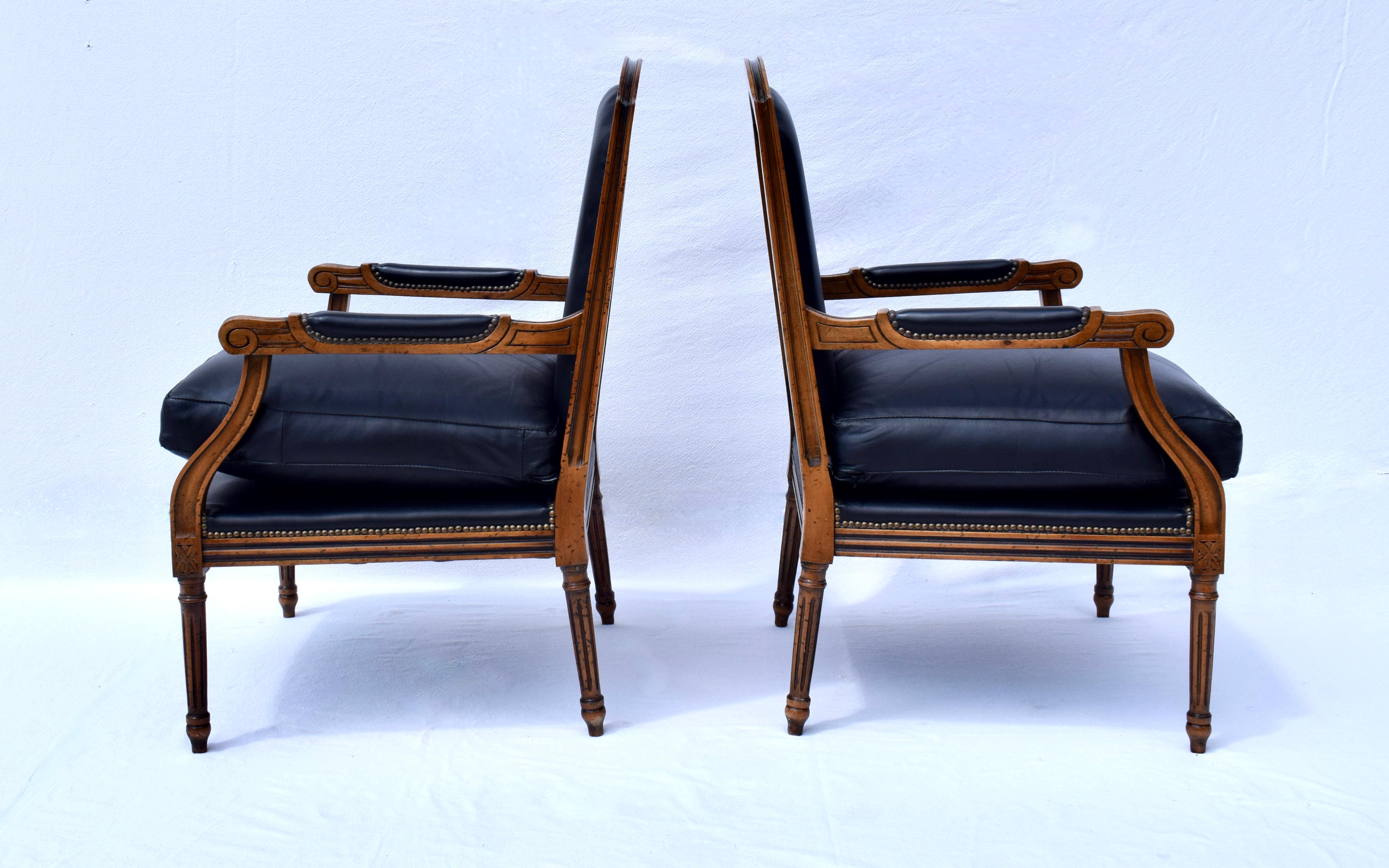 American Louis Xvi Style Leather Fauteuil Chairs For Sale