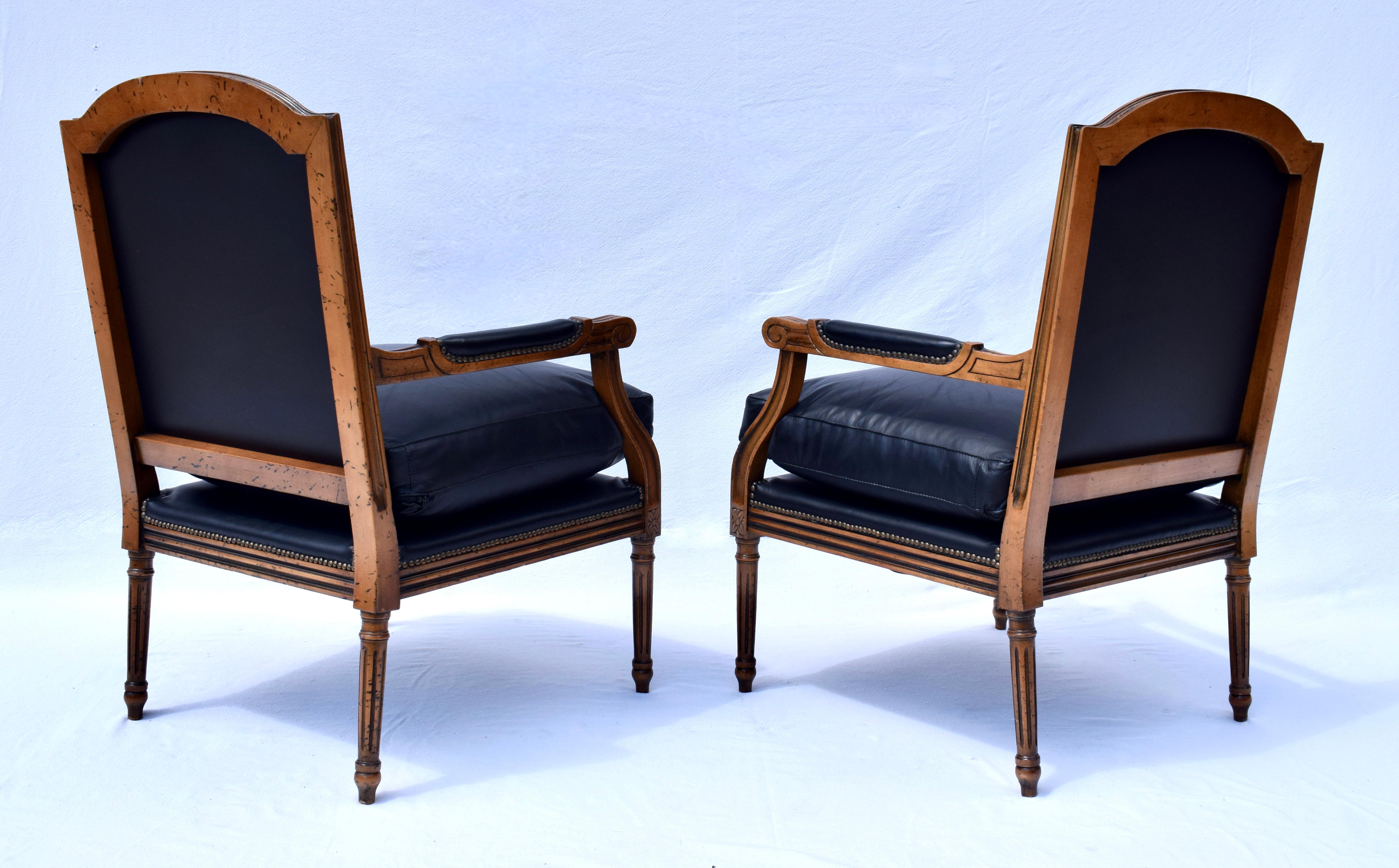 20th Century Louis Xvi Style Leather Fauteuil Chairs For Sale