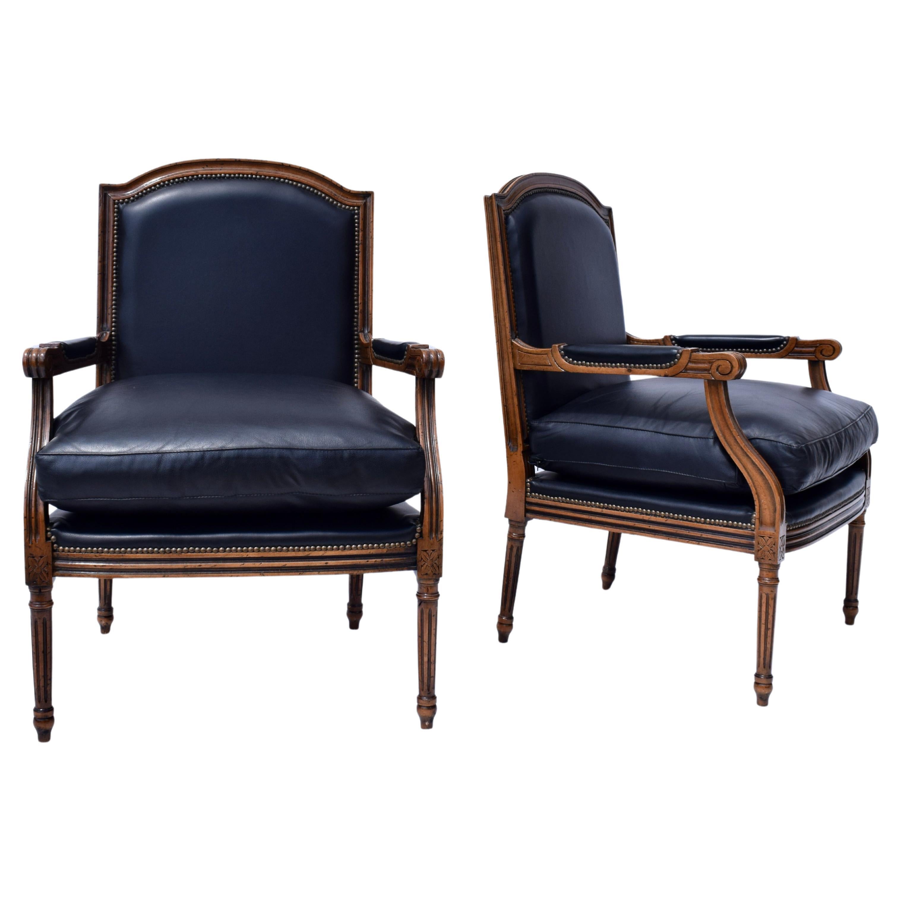 Louis Xvi Style Leather Fauteuil Chairs