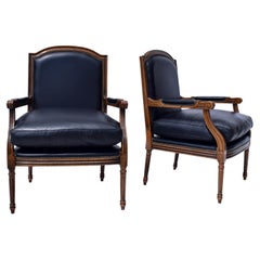 Fauteuils en cuir style Louis Xvi