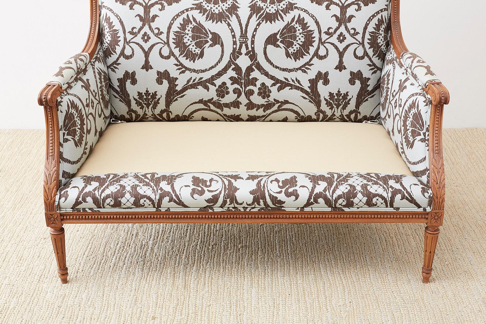 Louis XVI Style Linen Upholstered Settee or Canape 4