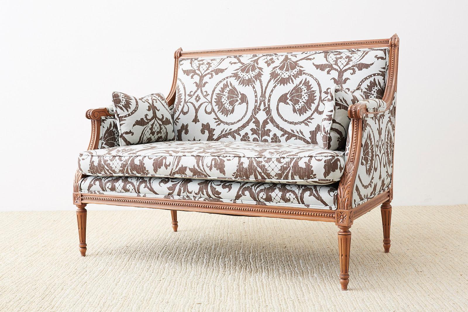 Louis XVI Style Linen Upholstered Settee or Canape 5