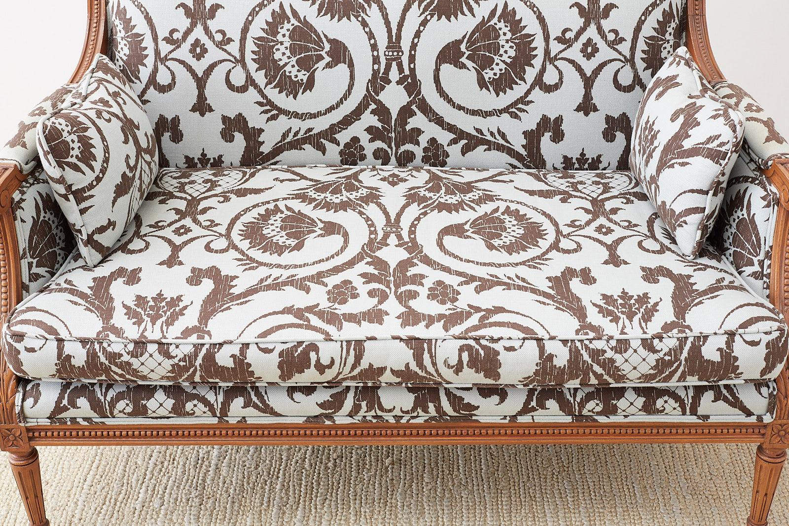 Louis XVI Style Linen Upholstered Settee or Canape 3