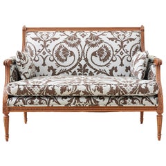 Louis XVI Style Linen Upholstered Settee or Canape