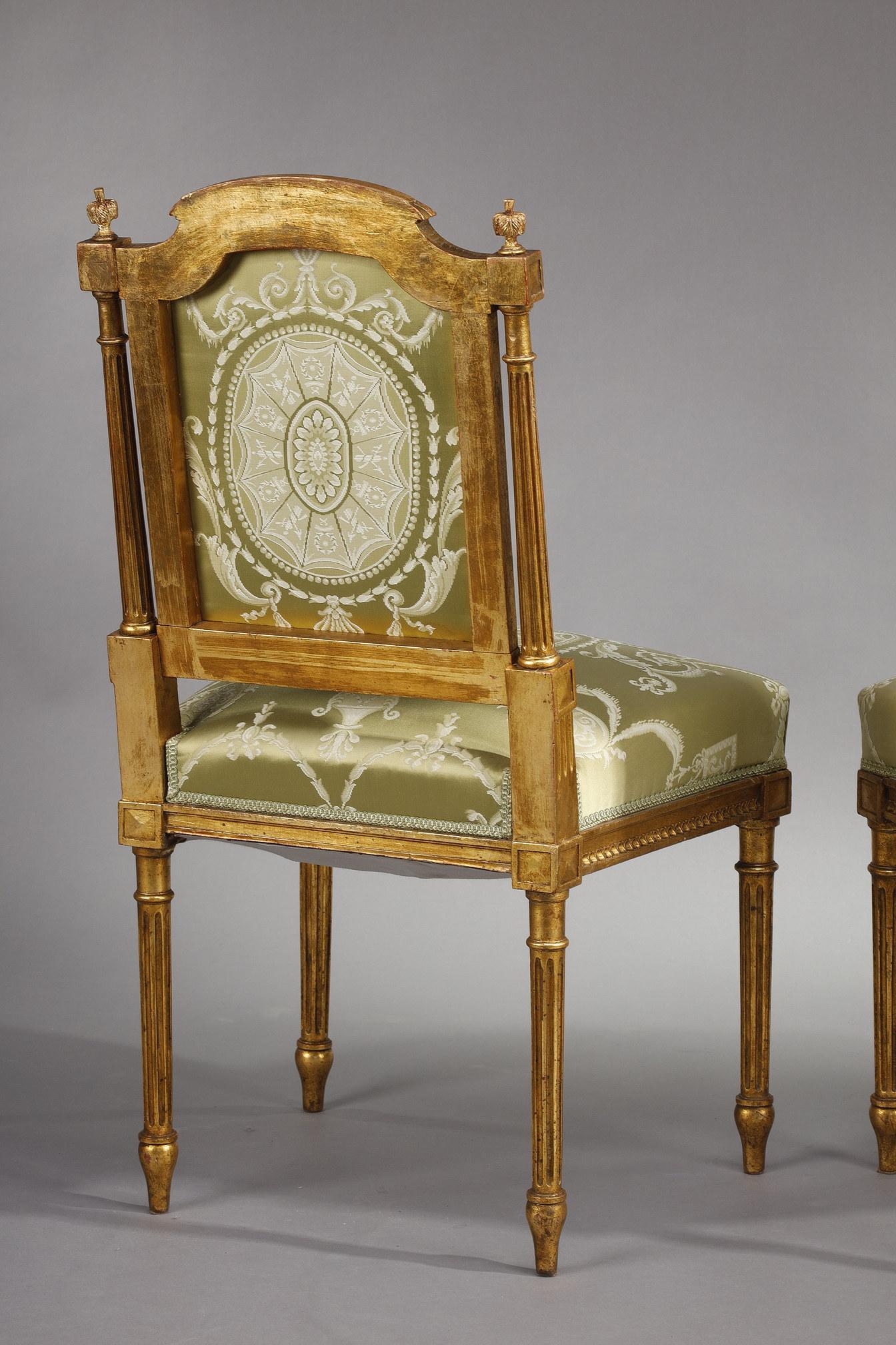Louis XVI Style Living Room Set in Gilded Wood and Green Silk 6