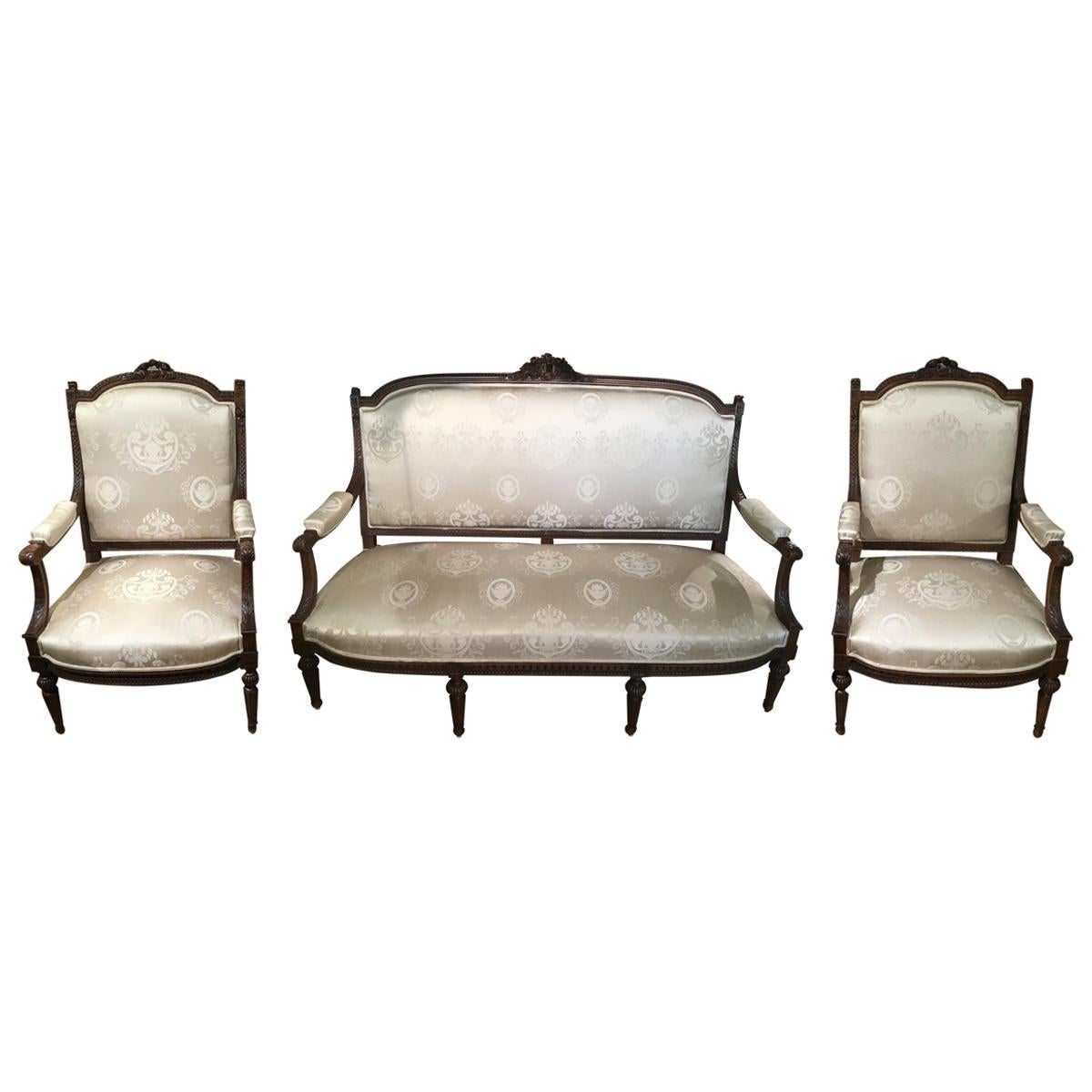 Louis XVI Style Living Room Suite 19th Century Sofa Pair of Chairs, and 2 Sides