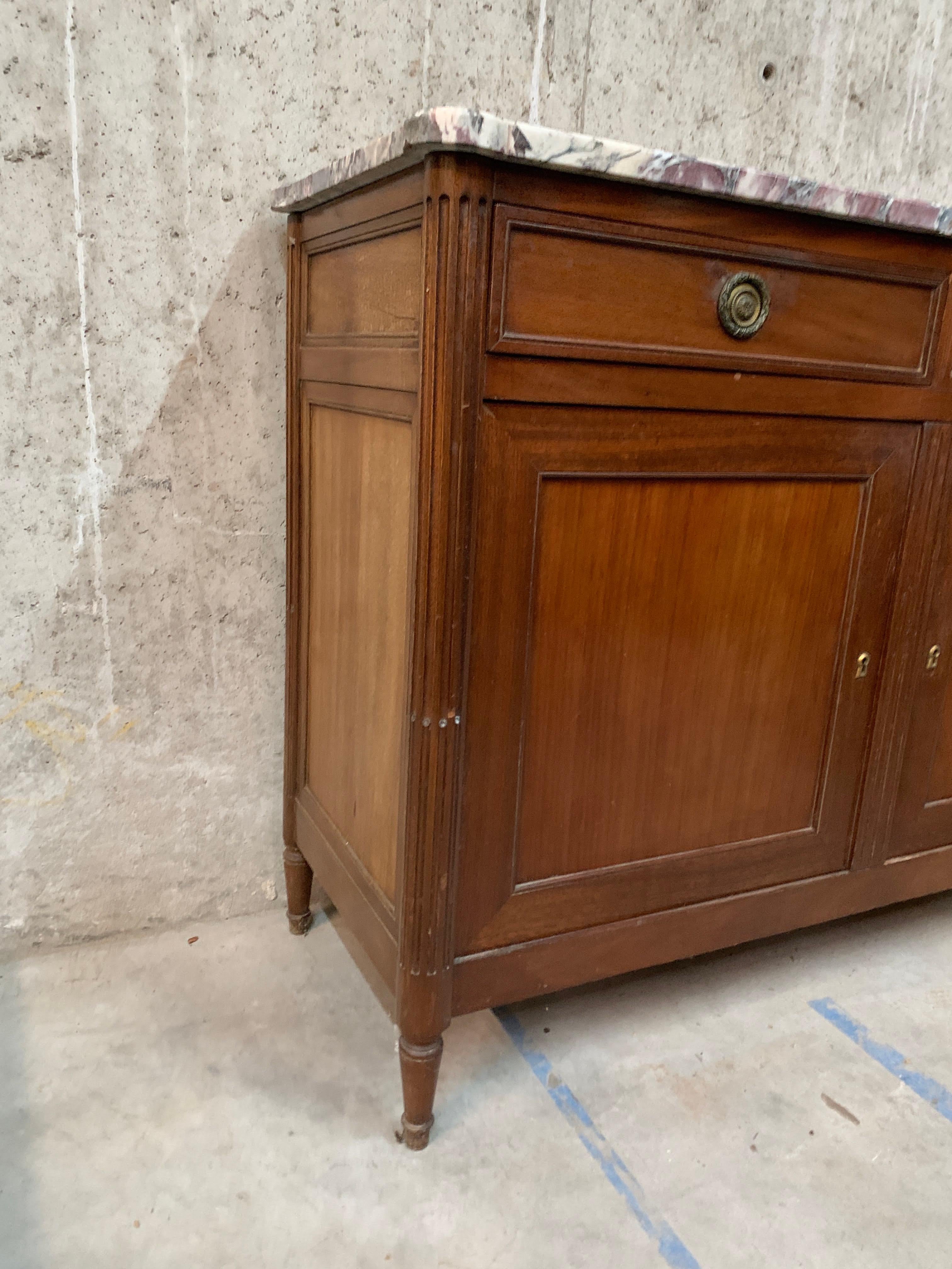 Louis XVI Style Long Mahogany Buffet With Marble Top 1