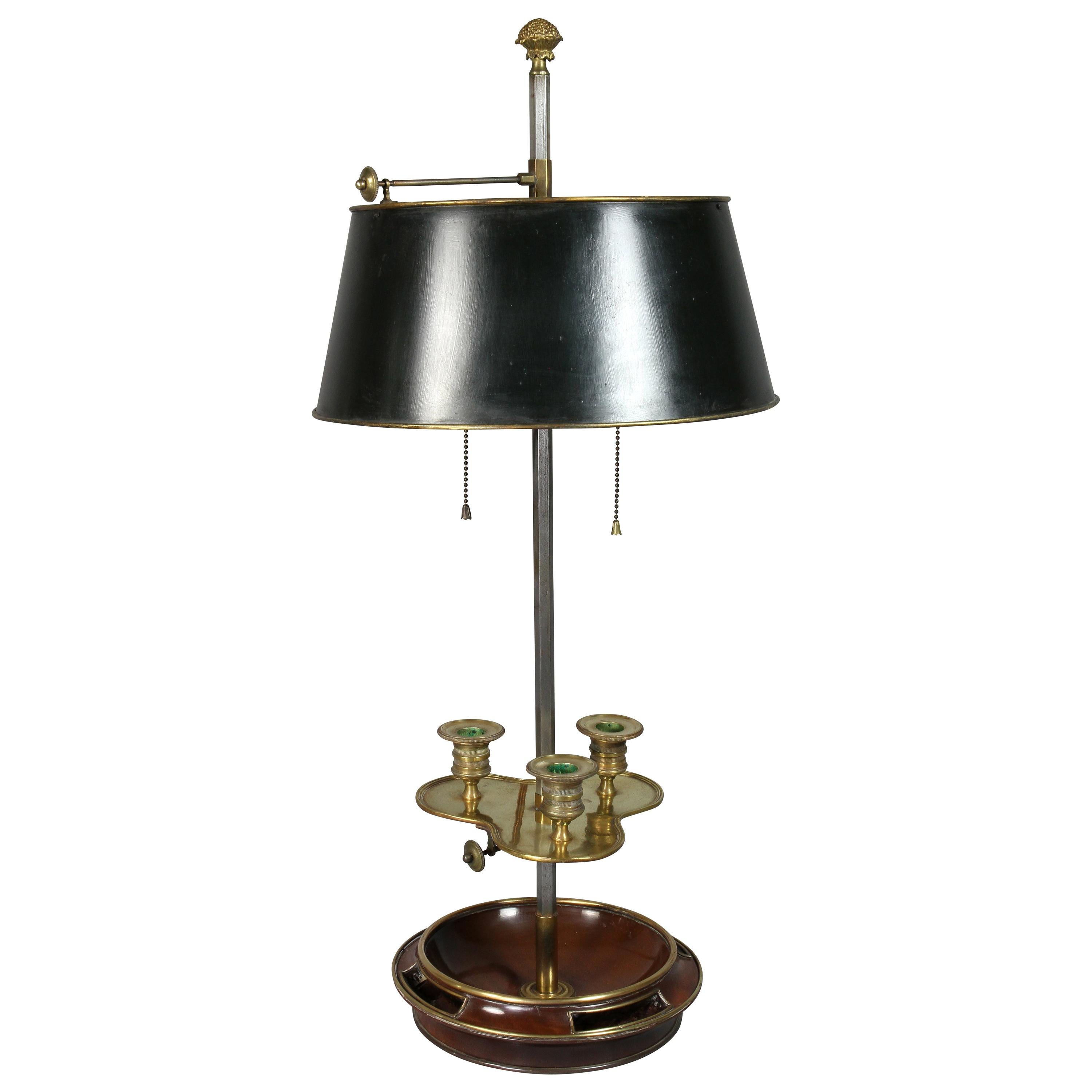 Louis XVI Style Mahogany and Brass Bouillotte Lamp by Maison Jansen