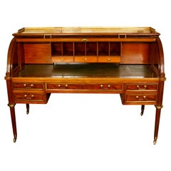 Vintage Louis XVI Style Mahogany and Brass Roll Top Desk