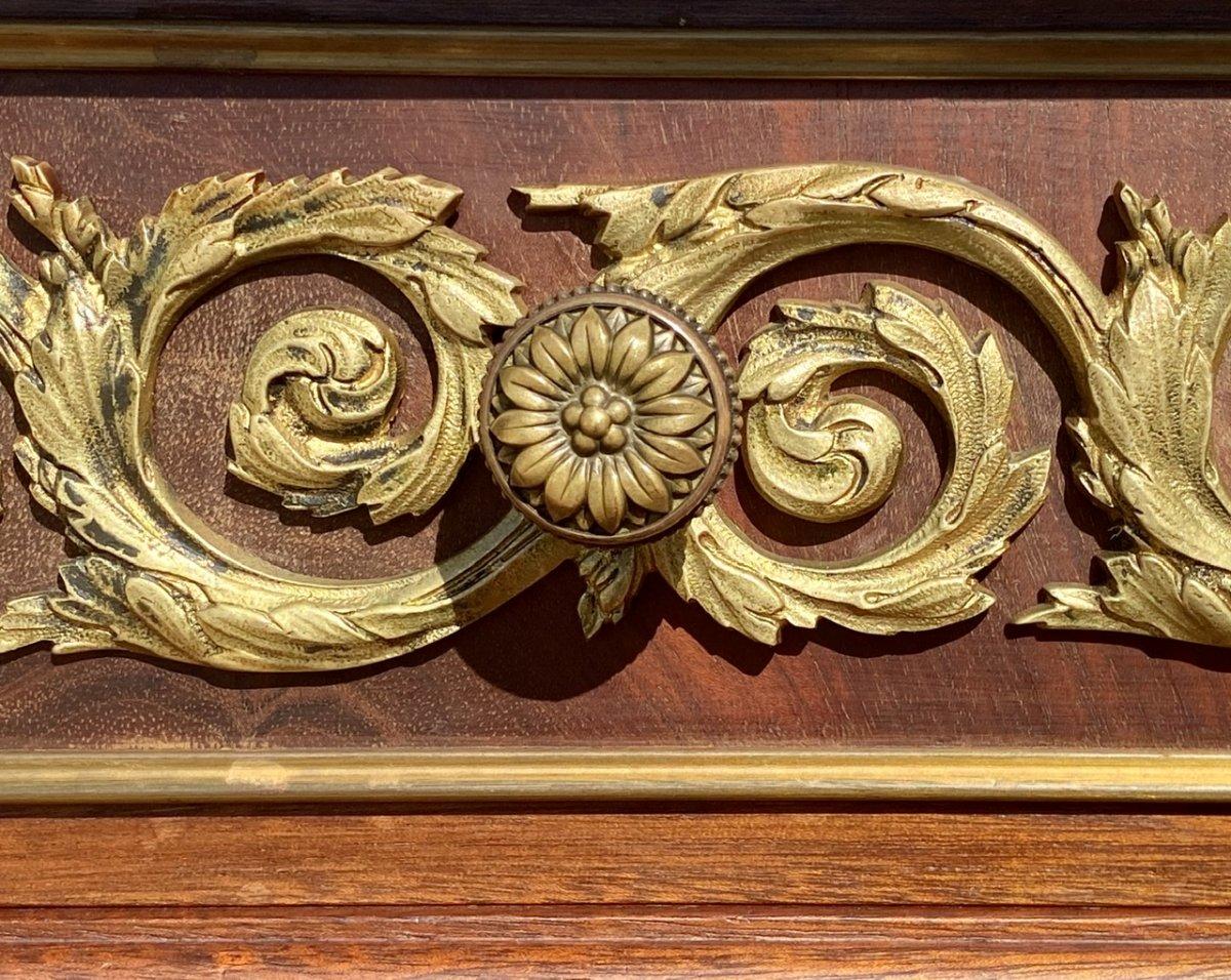 Carved Louis XVI Style, Mahogany and Gilt bronze Commode with Marble, 20th Century