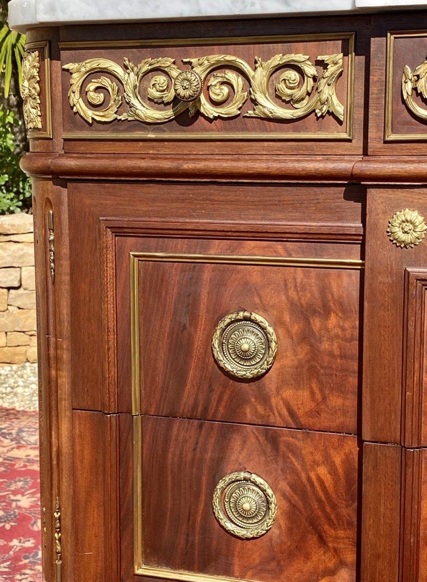 Louis XVI Style, Mahogany and Gilt bronze Commode with Marble, 20th Century In Good Condition In Beaune, FR