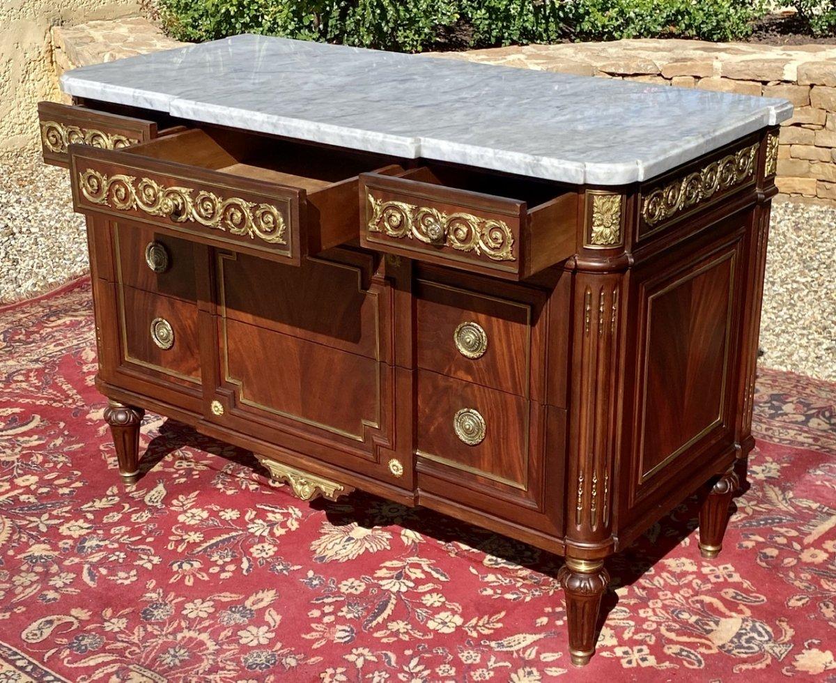 Louis XVI Style, Mahogany and Gilt bronze Commode with Marble, 20th Century 3