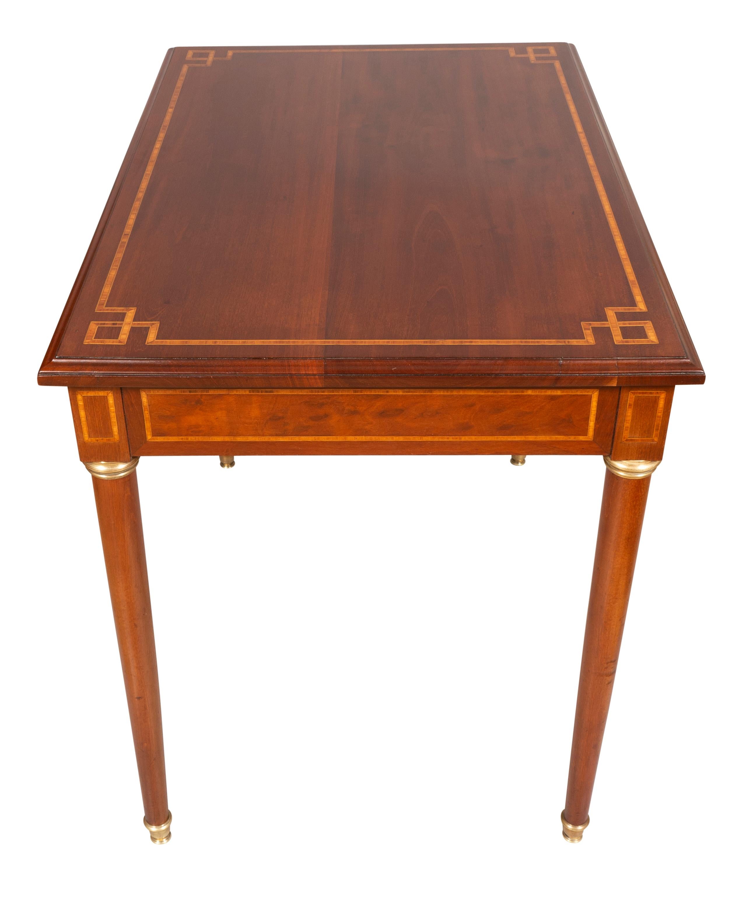 Brass Louis XVI Style Mahogany and Inlaid Table