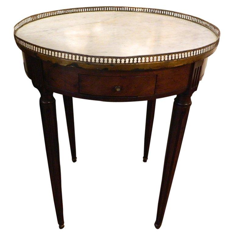 Louis XVI Style Mahogany and Marble Top Bouillotte Table, 19th Century For Sale