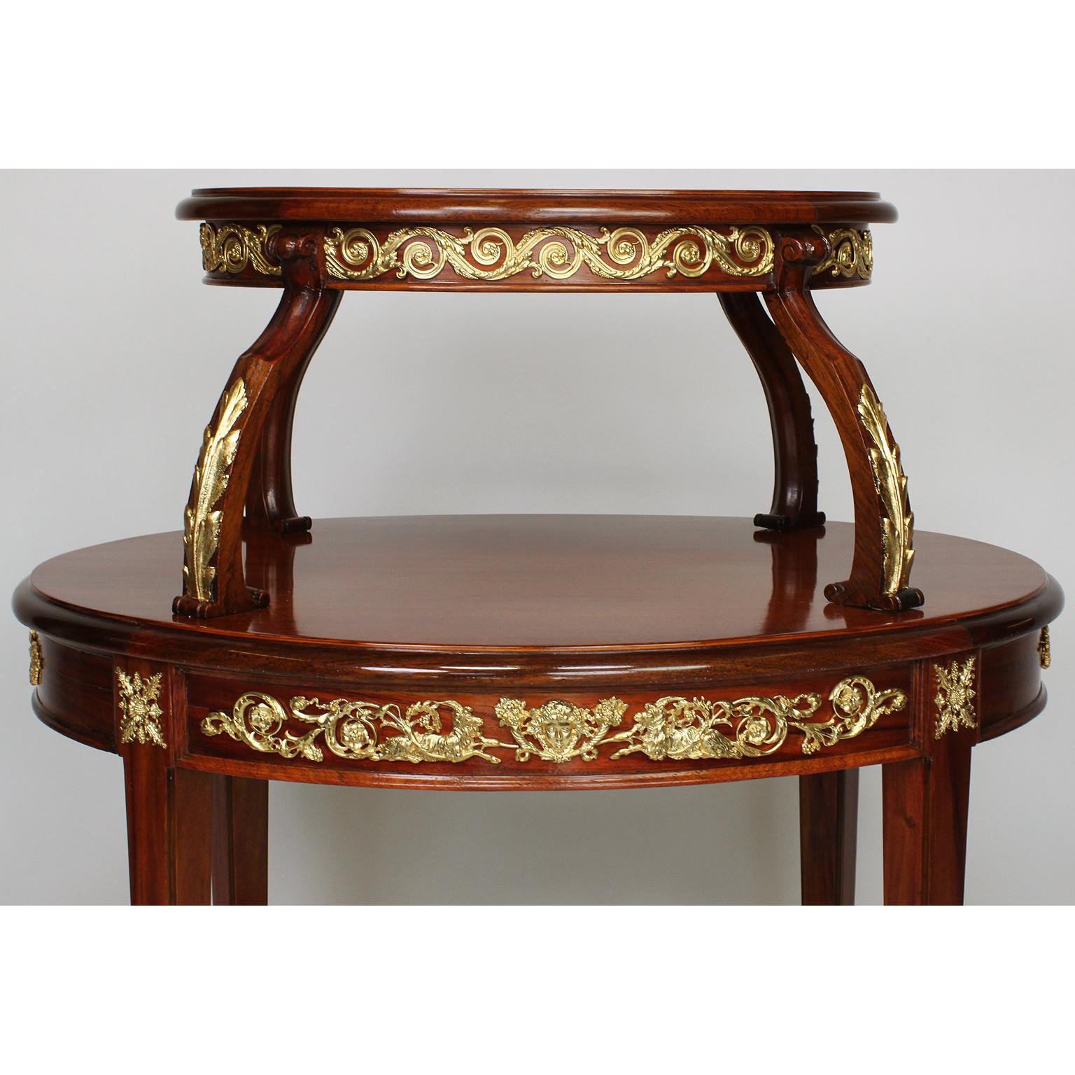 Gilt Louis XVI Style Mahogany and Ormolu Mounted 2-Tier Dessert Table by P. E. Guerin For Sale