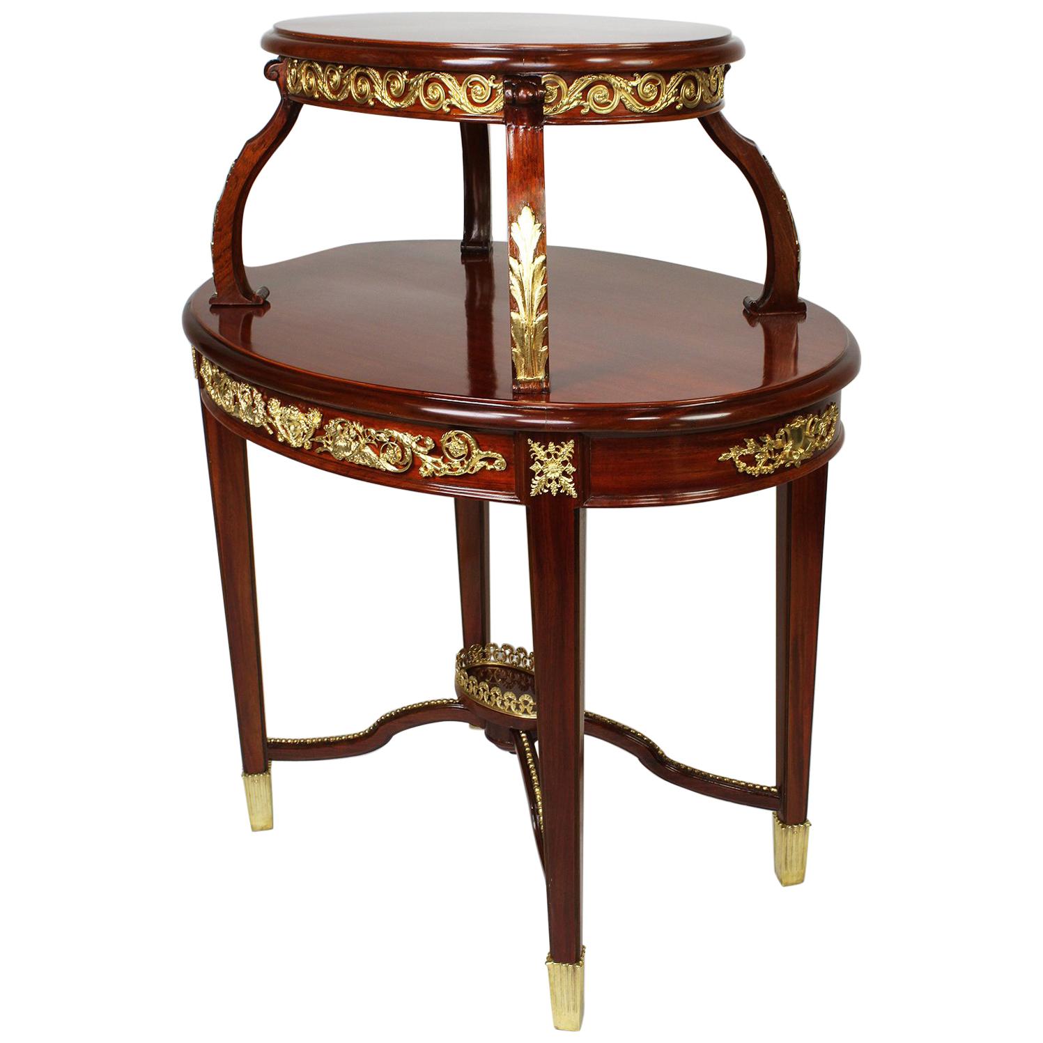 Louis XVI Style Mahogany and Ormolu Mounted 2-Tier Dessert Table by P. E. Guerin For Sale