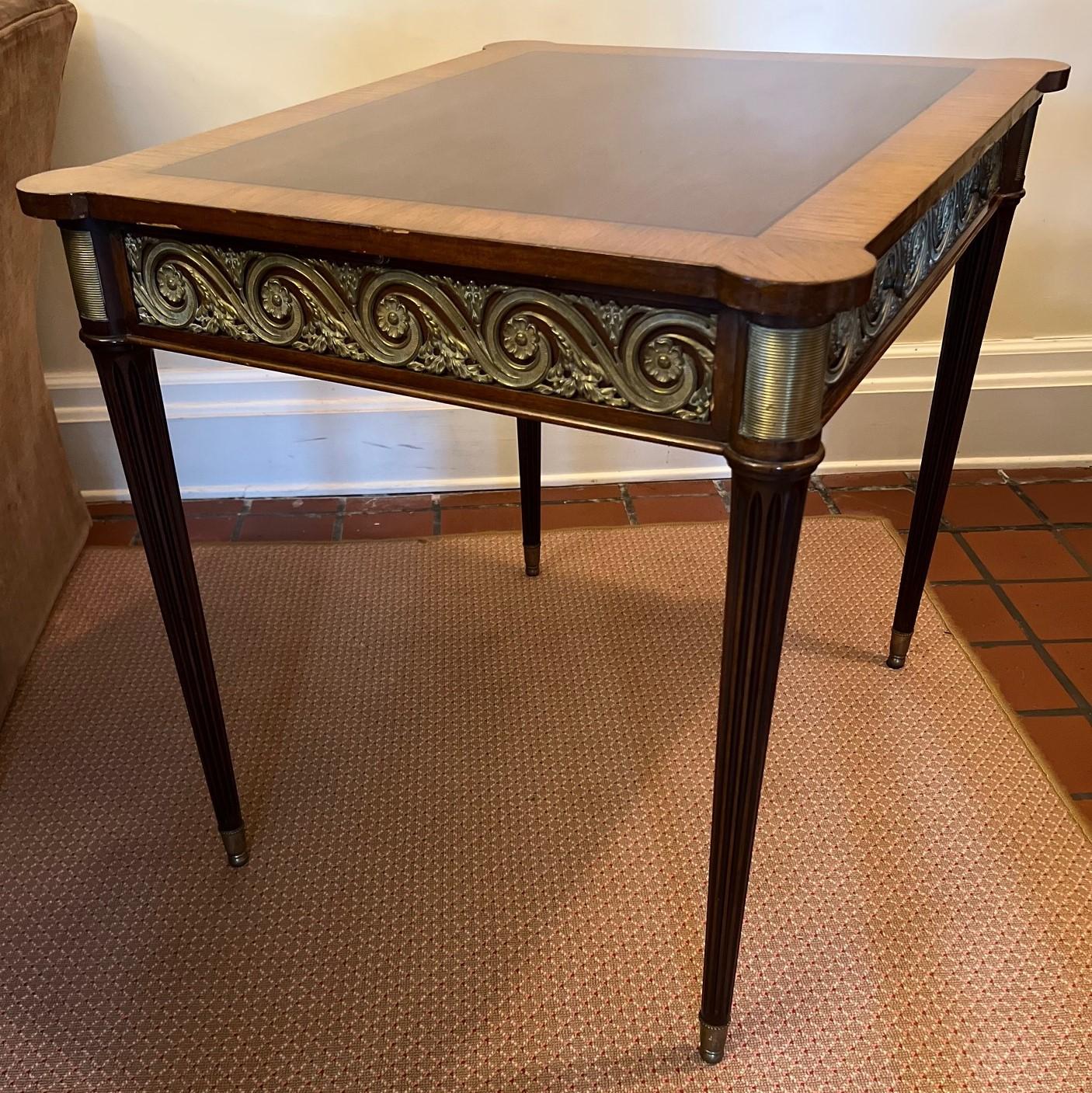 Louis XVI Style Mahogany and Satinwood Side Table with Bronze Ornamentation For Sale 7