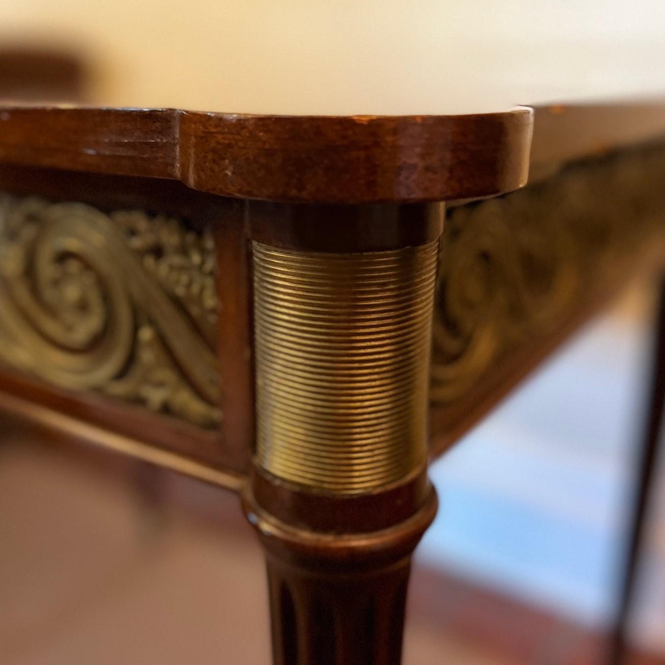 19th Century Louis XVI Style Mahogany and Satinwood Side Table with Bronze Ornamentation For Sale