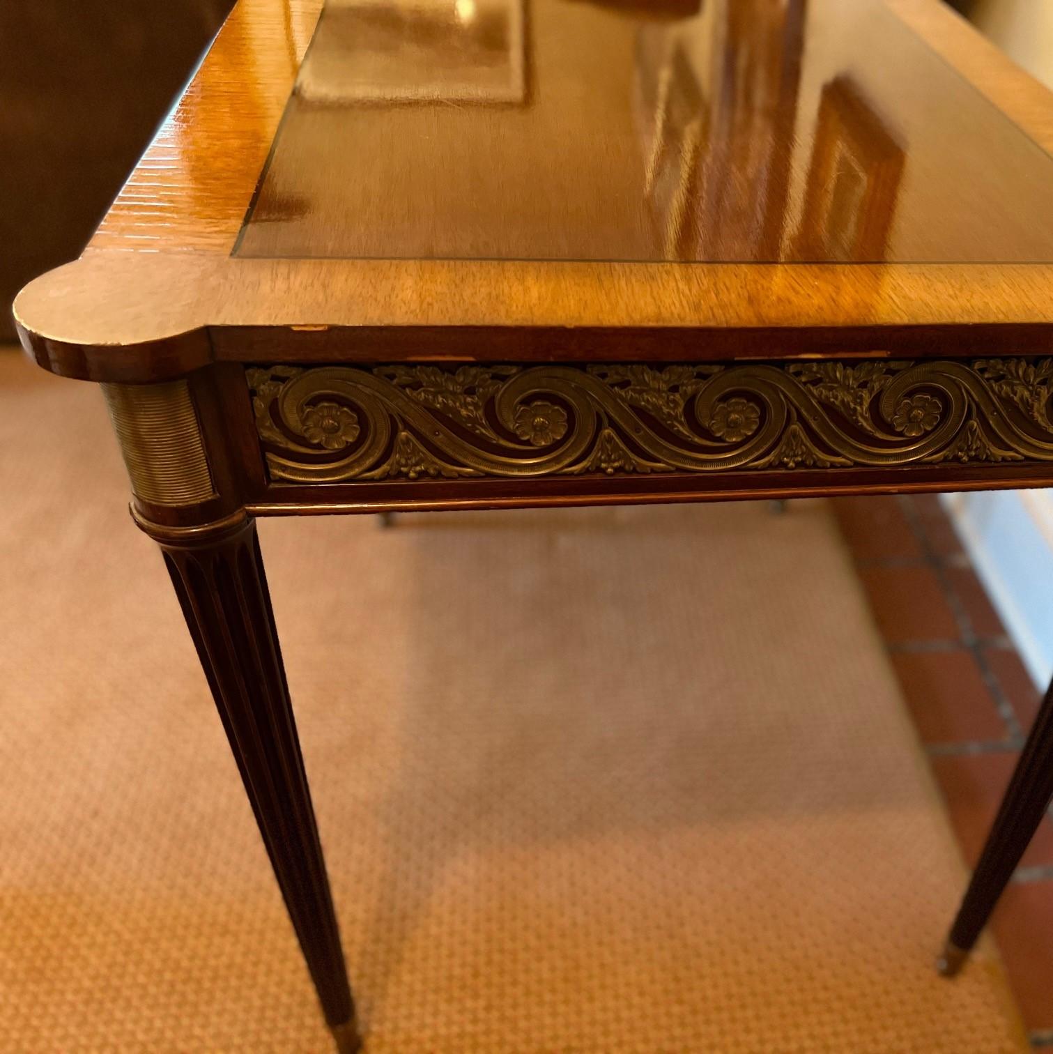 Louis XVI Style Mahogany and Satinwood Side Table with Bronze Ornamentation For Sale 5