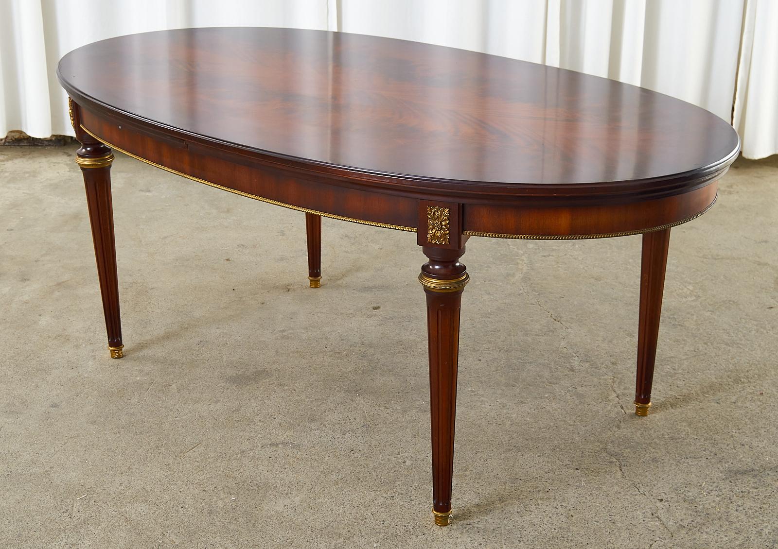 Louis XVI Style Mahogany Bronze Oval Draw Leaf Dining Table 4
