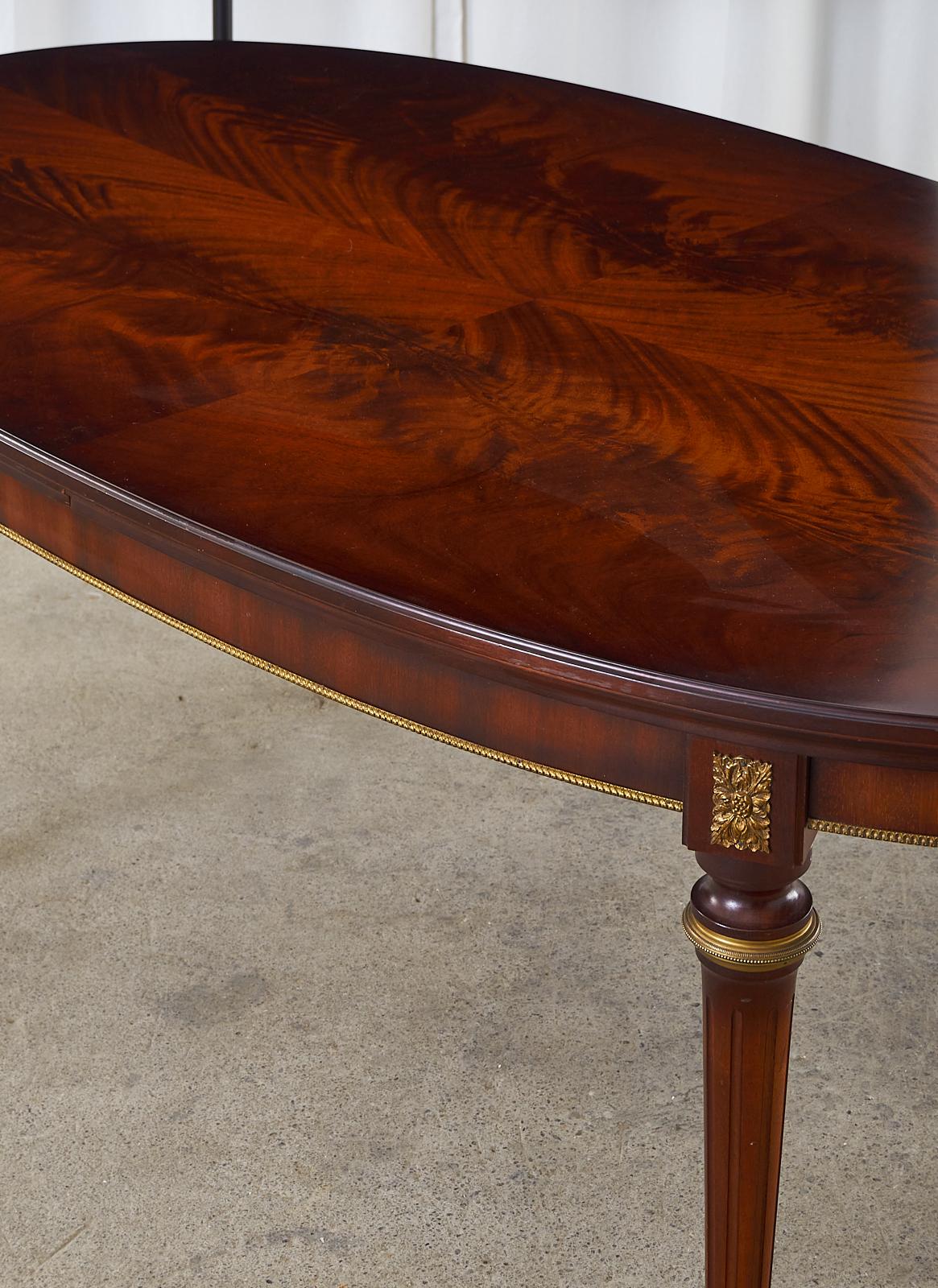 Louis XVI Style Mahogany Bronze Oval Draw Leaf Dining Table 7