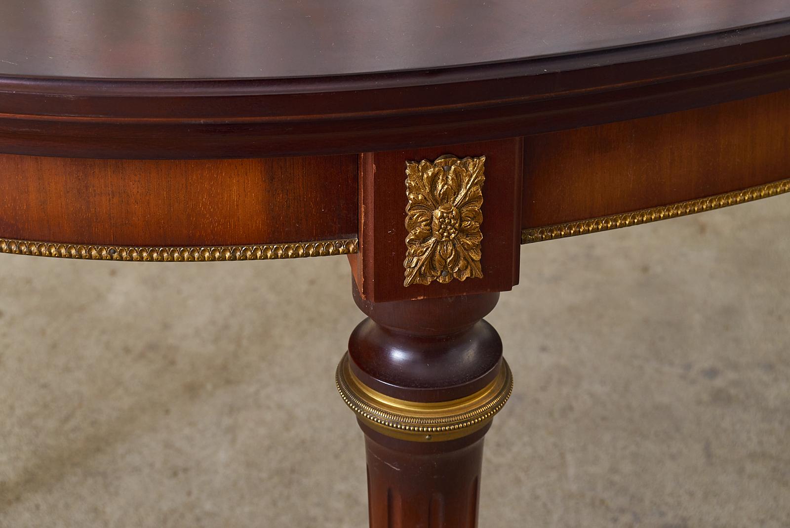 Louis XVI Style Mahogany Bronze Oval Draw Leaf Dining Table 8