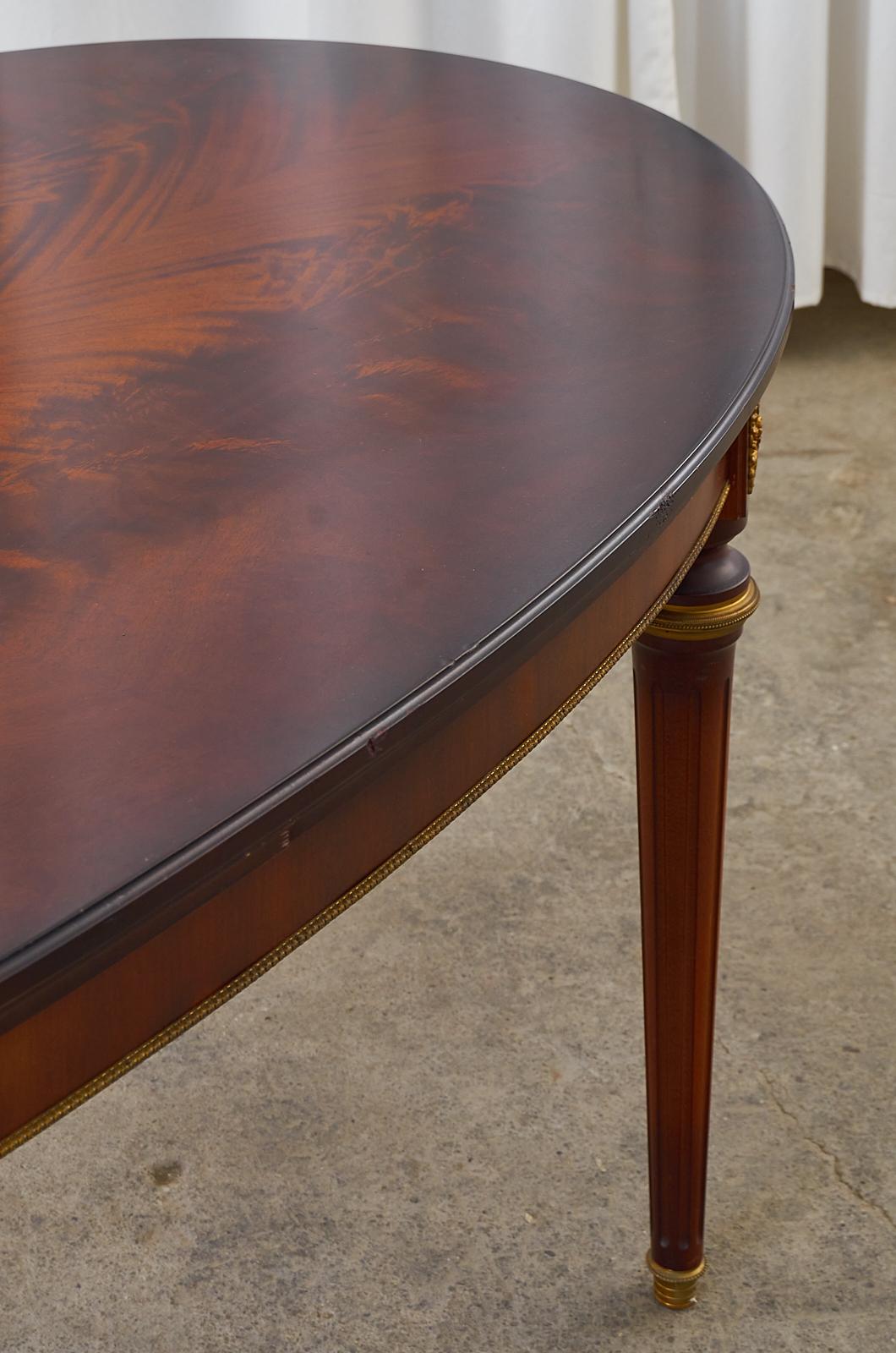 Louis XVI Style Mahogany Bronze Oval Draw Leaf Dining Table 9