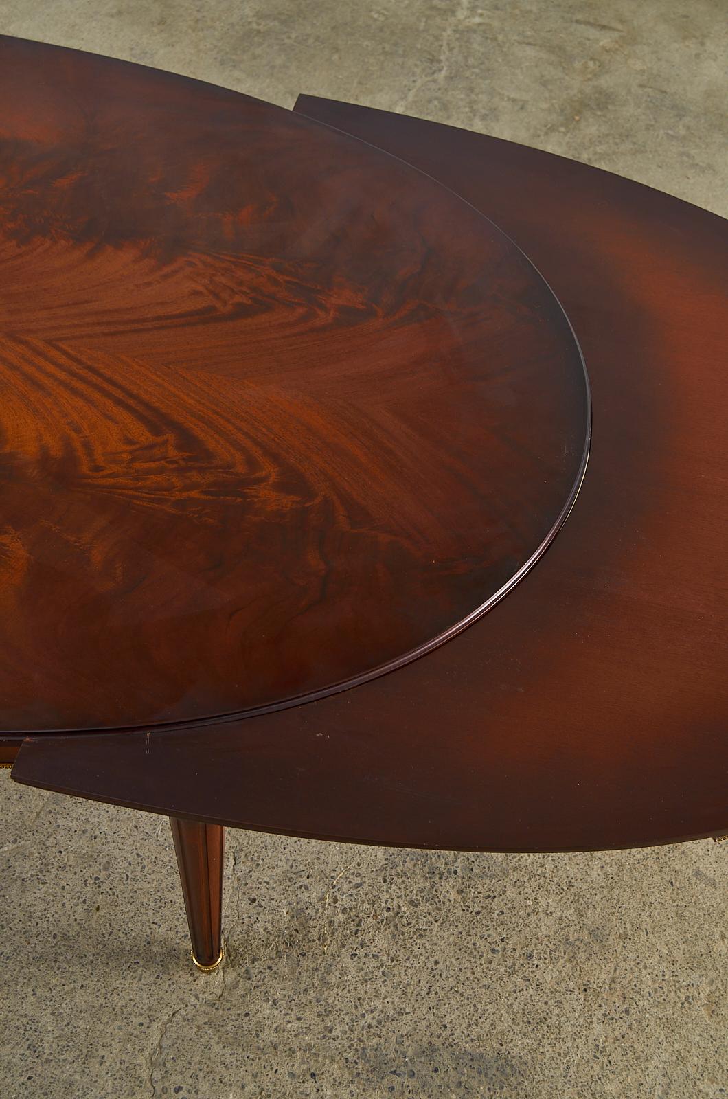 Veneer Louis XVI Style Mahogany Bronze Oval Draw Leaf Dining Table